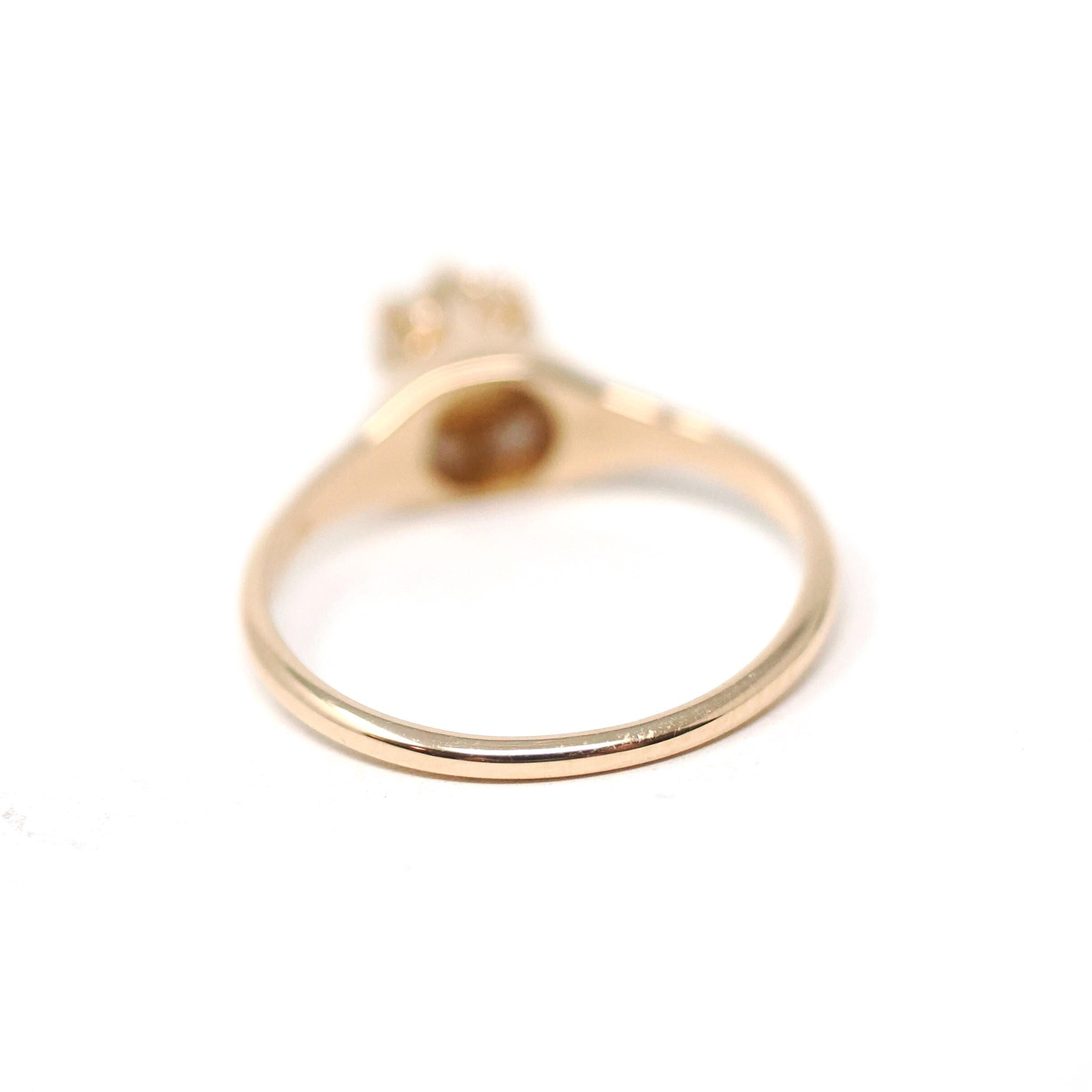 Cultured Pearl Ring - Edwardian 10k Rosy Yellow Gold Crown Basket Setting - Antique Circa 1910s Era Solitaire Size 6 Minimalist Fine Jewelry