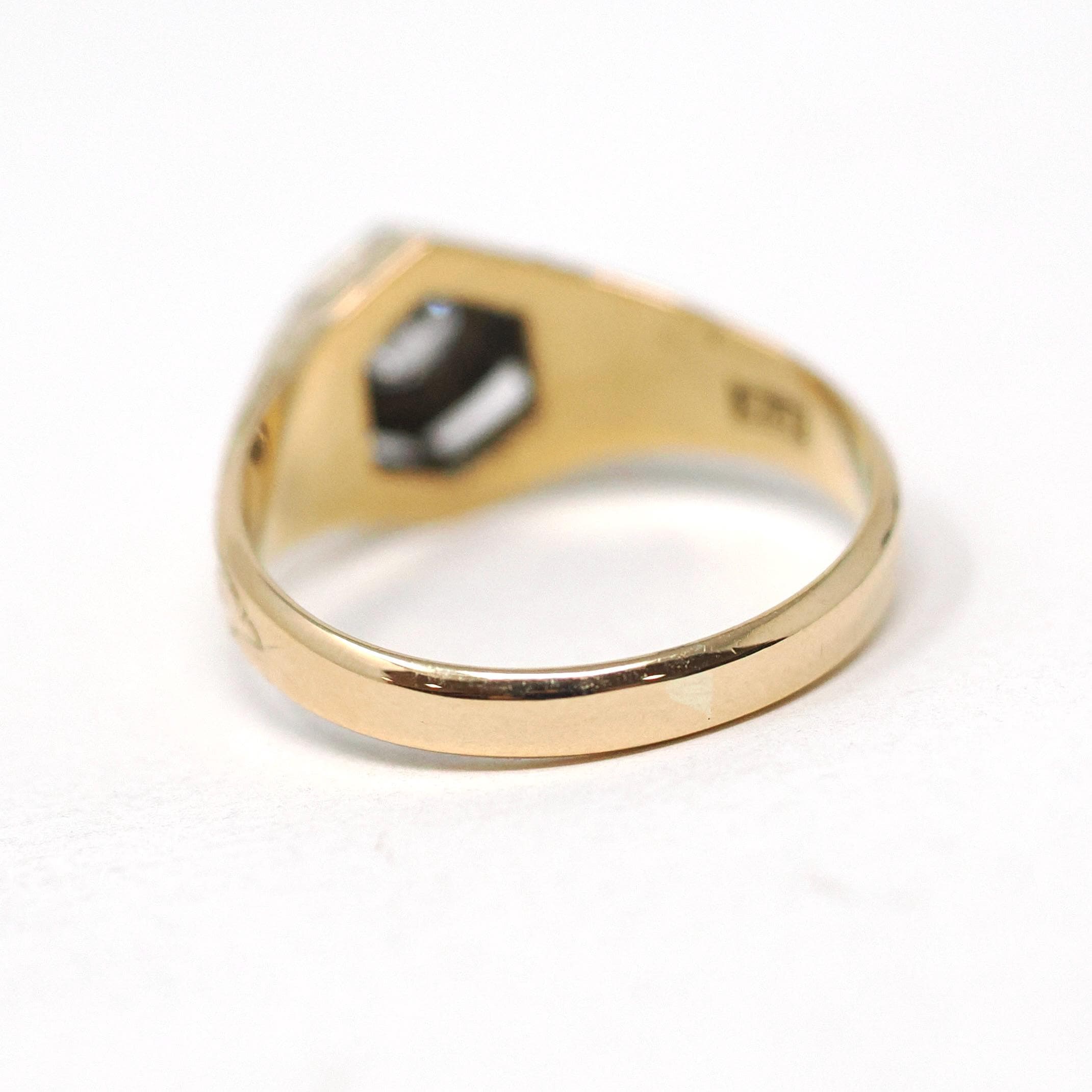 Vintage Diamond Ring - Art Deco 18k Yellow Gold & Silver Hexagonal Unisex .46 CT Engagement - Circa 1930s Bi Tone Size 10 Wheat Fine Jewelry