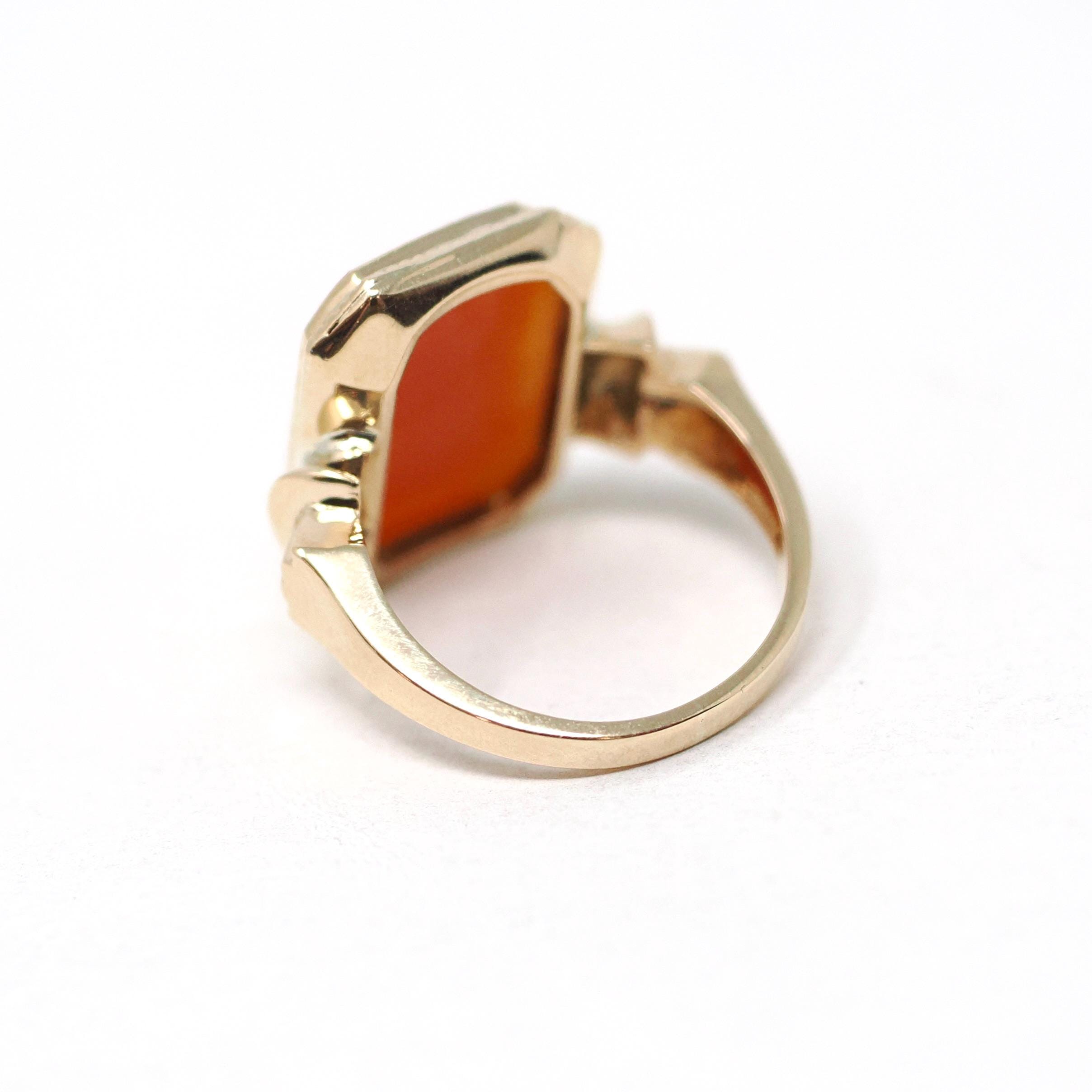 Vintage Cameo Ring - Mid Century 10k Yellow Gold Carved Shell Portrait Statement - Circa 1940s Era Size 6 PSCO Fine Italian Keepsake Jewelry