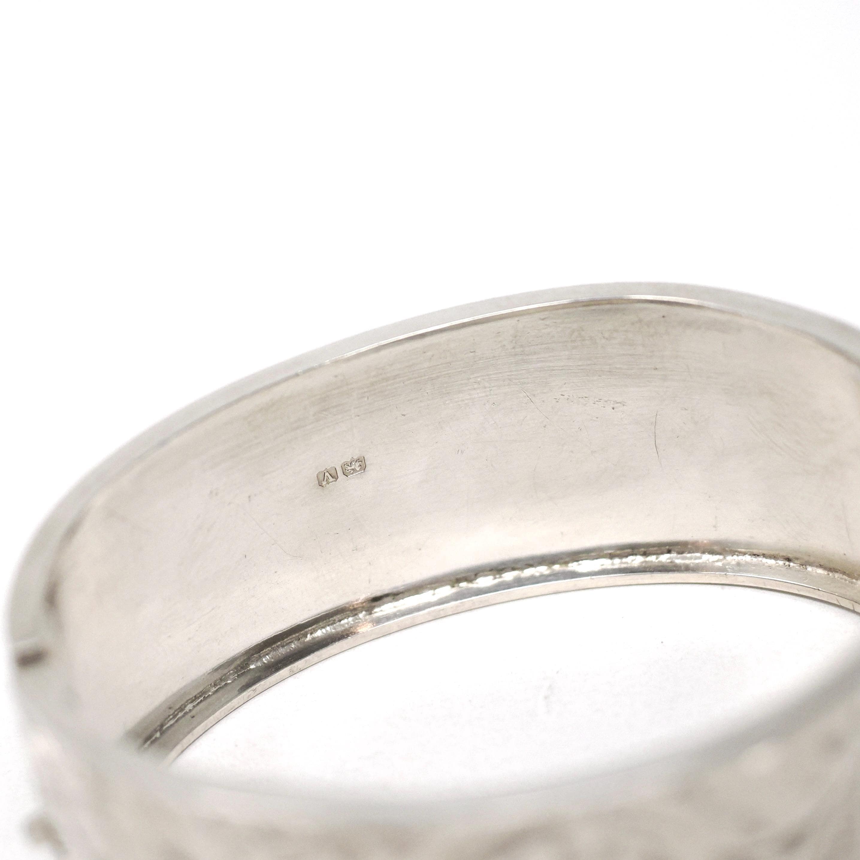 Antique Floral Bangle - Art Deco Sterling Silver Engraved Nature Leaf Designs - Hallmarked 1920 Wide Stacking Hinged Birmingham Jewelry