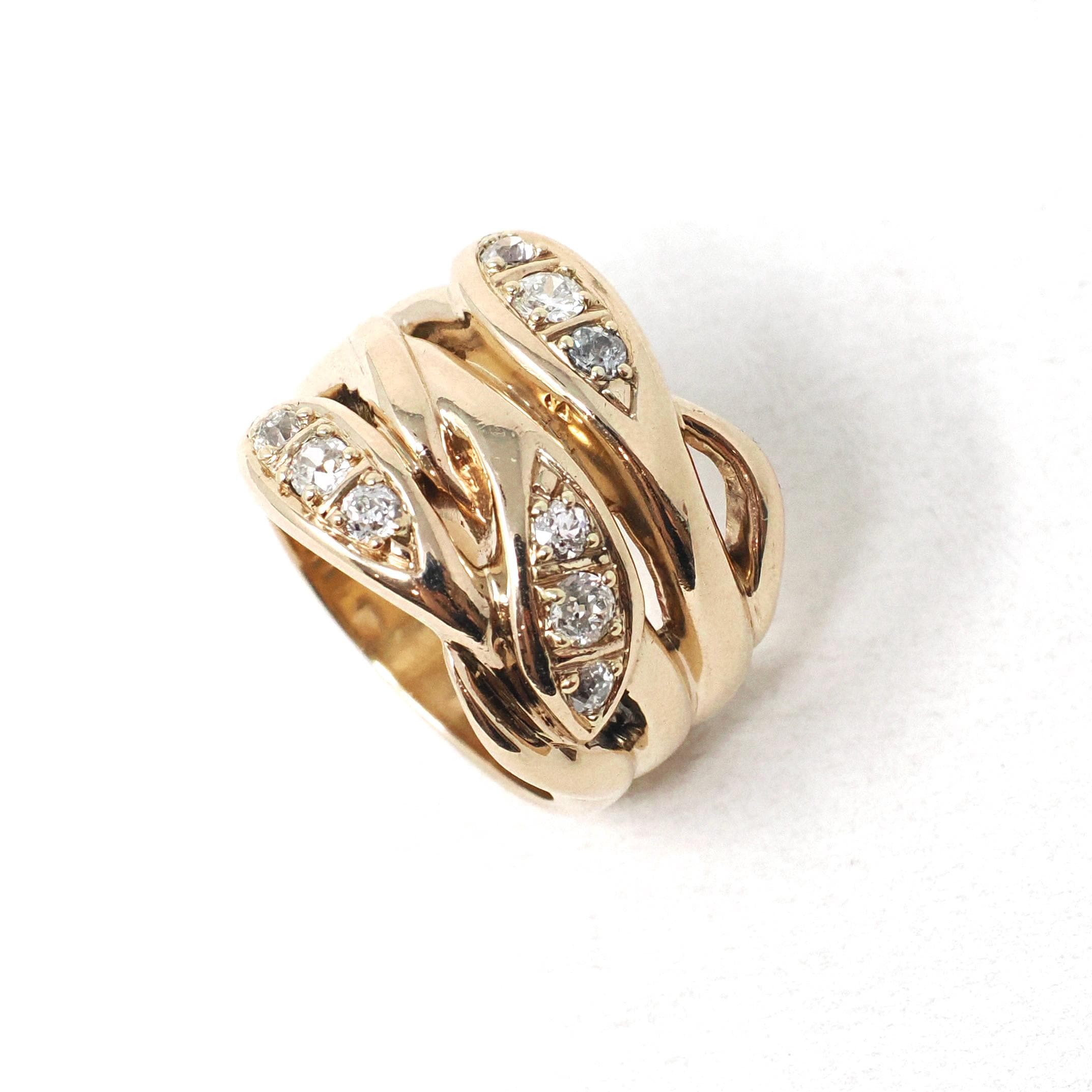 Antique Triple Snake Ring - Edwardian Era 10k Yellow Gold Three Serpent .53 CTW Old European Diamonds - Circa 1910s Size 6 1/2 Fine Jewelry