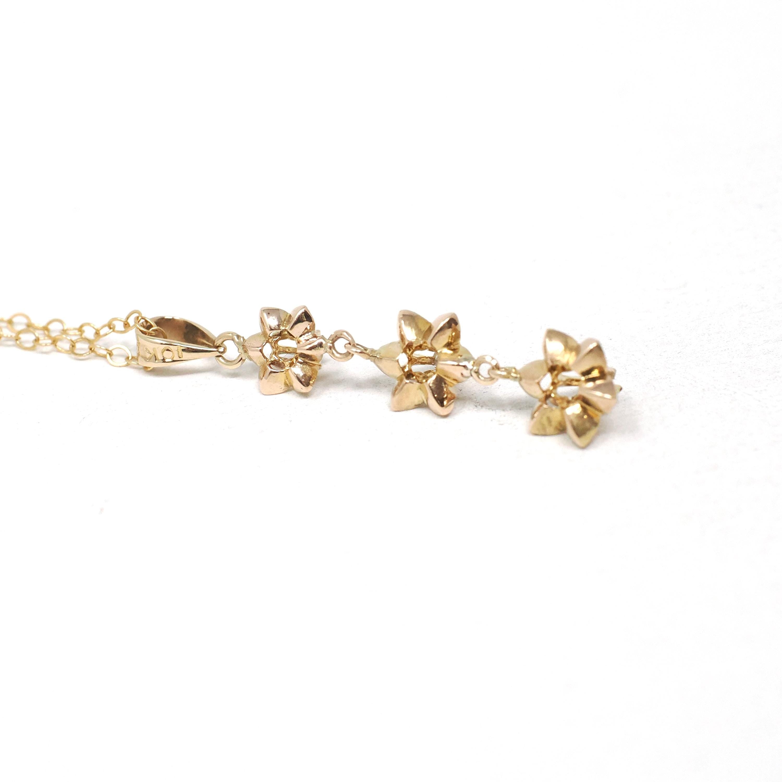 Antique Diamond Flower Pendant - Edwardian 10k Yellow Gold .04 CTW Buttercup Lavalier Drop Necklace - Circa 1910s Fine Floral Jewelry