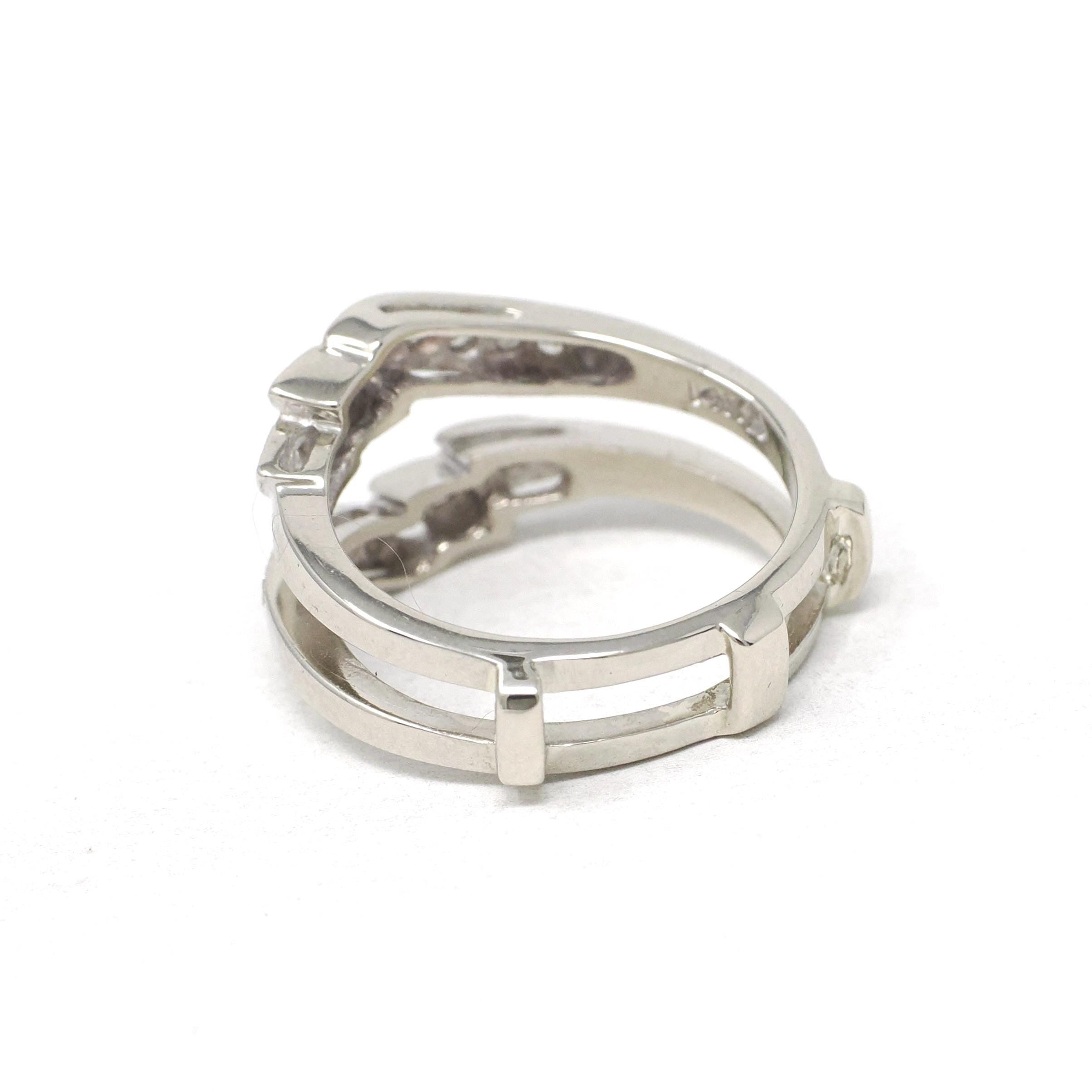 Diamond Insert Ring - Mid Century 14k White Gold .17 CTW Bridal Jacket - Vintage Circa 1960s Era Size 5 Enhancer Wrap Wedding Fine Jewelry