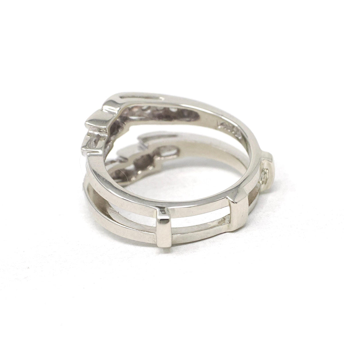 Diamond Insert Ring - Mid Century 14k White Gold .17 CTW Bridal Jacket - Vintage Circa 1960s Era Size 5 Enhancer Wrap Wedding Fine Jewelry