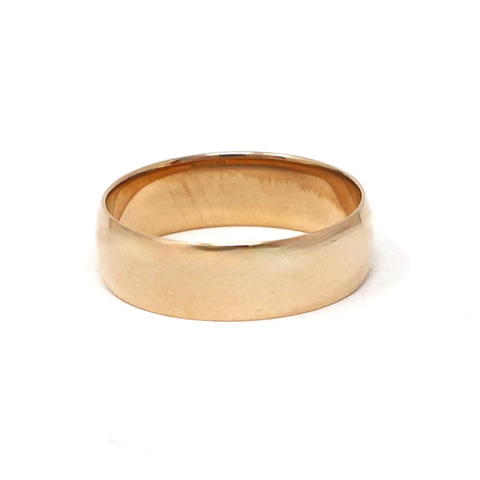 Vintage Wedding Band - Mid Century 14k Rosy Yellow Gold Plain Comfort Fit 5.2 MM Ring - Circa 1960s Size 5 Art Carved J.R. Wood Fine Jewelry