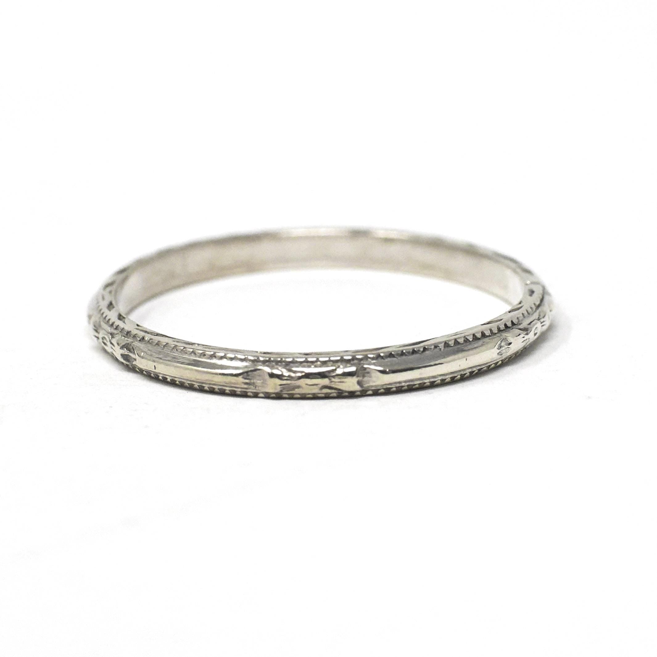 Vintage Bow Band - Art Deco Era Sterling Silver Milgrain 1.8mm Eternity Ring - Circa 1930s Size 6 1/2 Stacking Comfort Fit Fashion Jewelry
