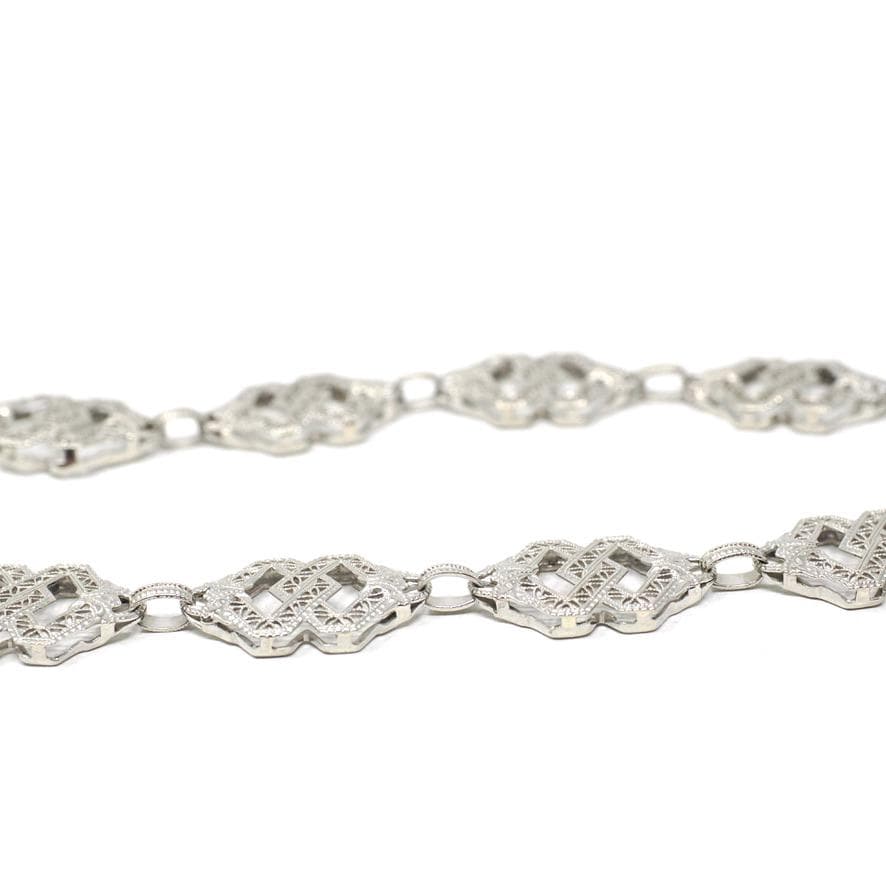 Rock Crystal Quartz Bracelet - Art Deco 10k White Gold Natural Diamond & Camphor Glass Style Statement - Vintage 1930s Filigree Fine Jewelry