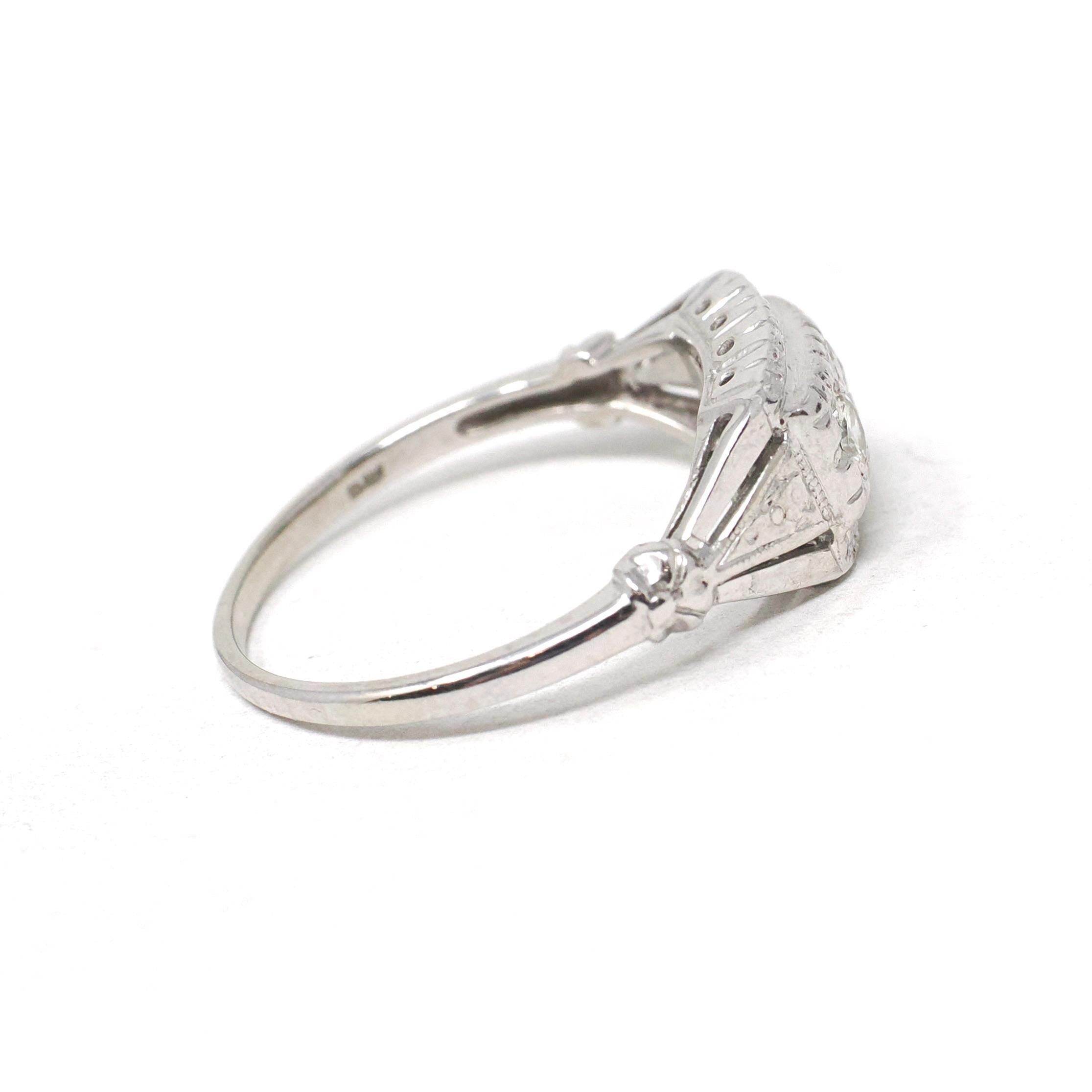 Mid Century Diamond Ring - Vintage 14k White Gold .12 CTW Anniversary Band - Circa 1950s Era Size 6 Illusion Fine Bridal Statement Jewelry