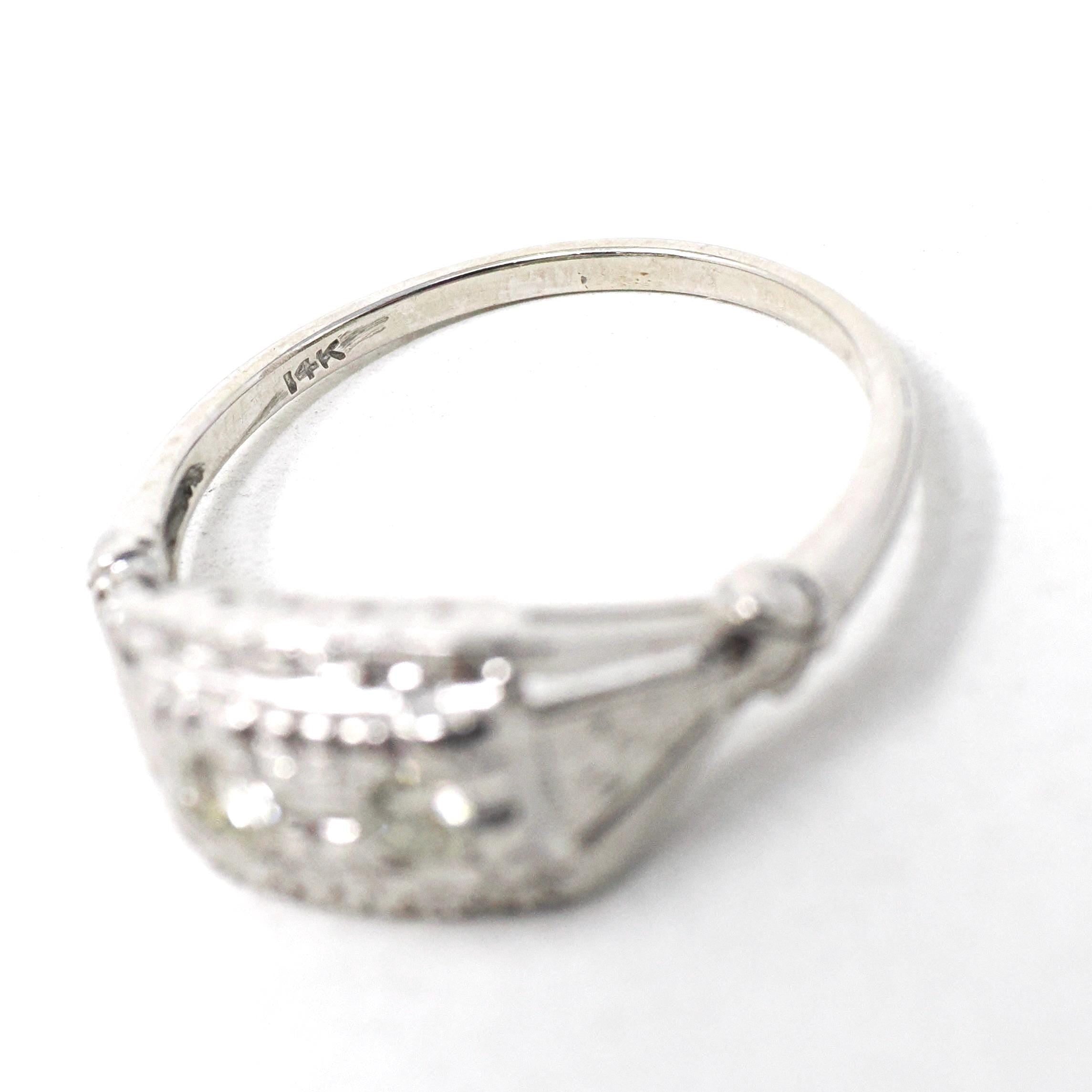Mid Century Diamond Ring - Vintage 14k White Gold .12 CTW Anniversary Band - Circa 1950s Era Size 6 Illusion Fine Bridal Statement Jewelry