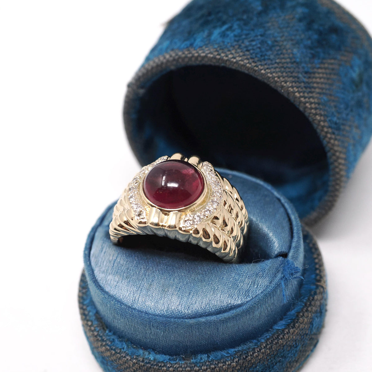 Pink Tourmaline Ring - Modern Era 14k Yellow Gold Natural Round Cabochon Gemstone Statement - Estate Size 6 October Birthstone Fine Jewelry