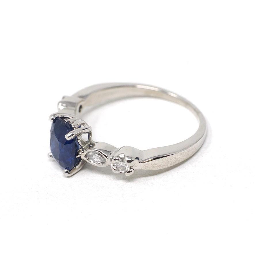 Sapphire & Diamond Ring - Estate Platinum Natural Blue Cushion Cut Gemstone Engagement - Modern Era 2000s Anniversary Bridal Fine Jewelry