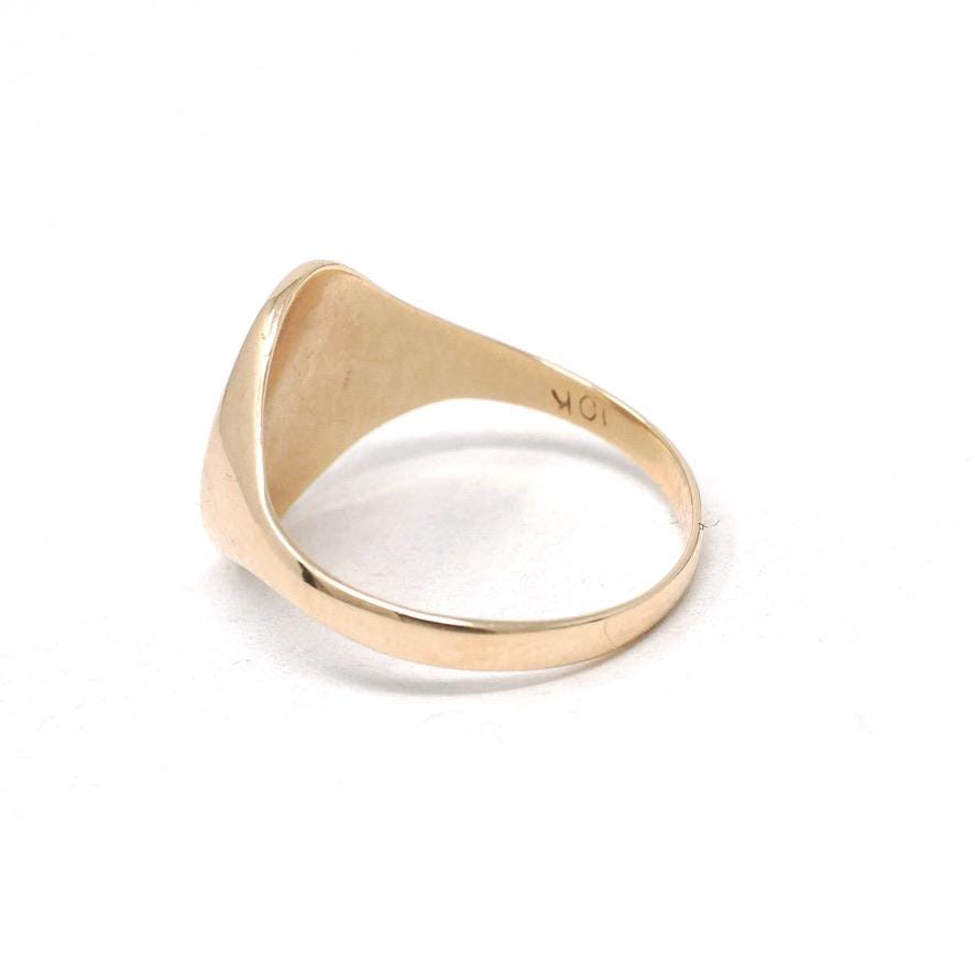 Edwardian Signet Ring - Antique 10k Yellow Gold Oval Engraved SP Pinky Midi Band - Circa 1910s Size 3 1/2 Fine Personal Statement Jewelry