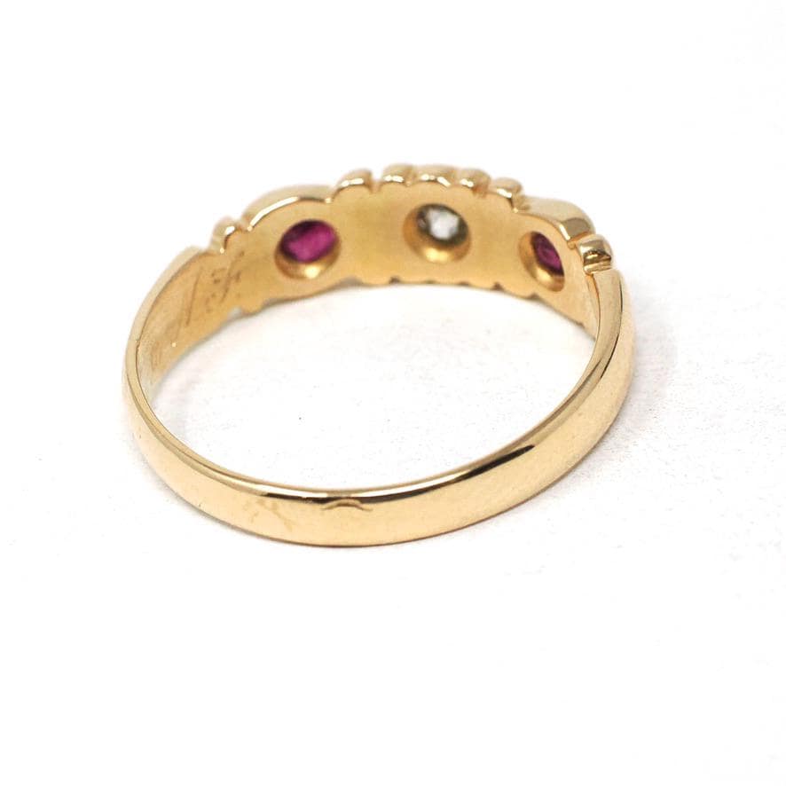 Antique Ruby & Diamond Band - Edwardian 18k Yellow Gold Natural Red And White Gemstone Ring - English Hallmark 1900s Size 7 Fine Jewelry