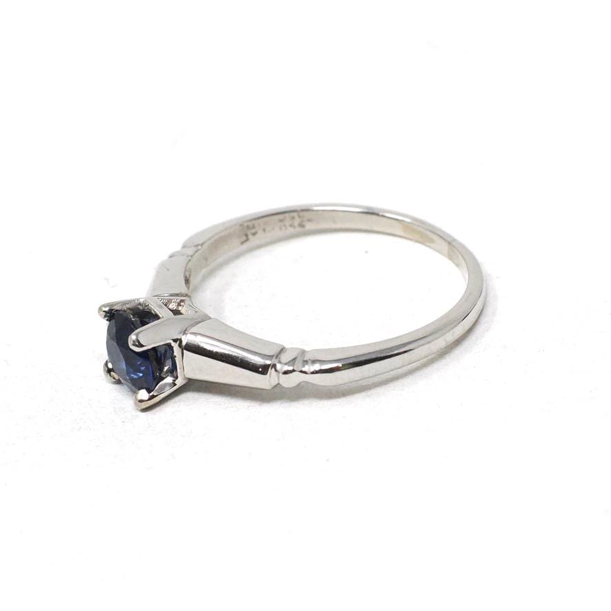 Estate Sapphire Ring - Modern Platinum Natural Blue .63 CT Gemstone Illusion Engagement Setting - Circa 2000s Era Solitaire Fine Jewelry