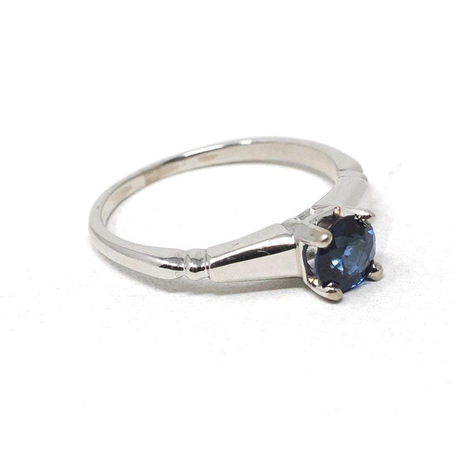 Estate Sapphire Ring - Modern Platinum Natural Blue .63 CT Gemstone Illusion Engagement Setting - Circa 2000s Era Solitaire Fine Jewelry