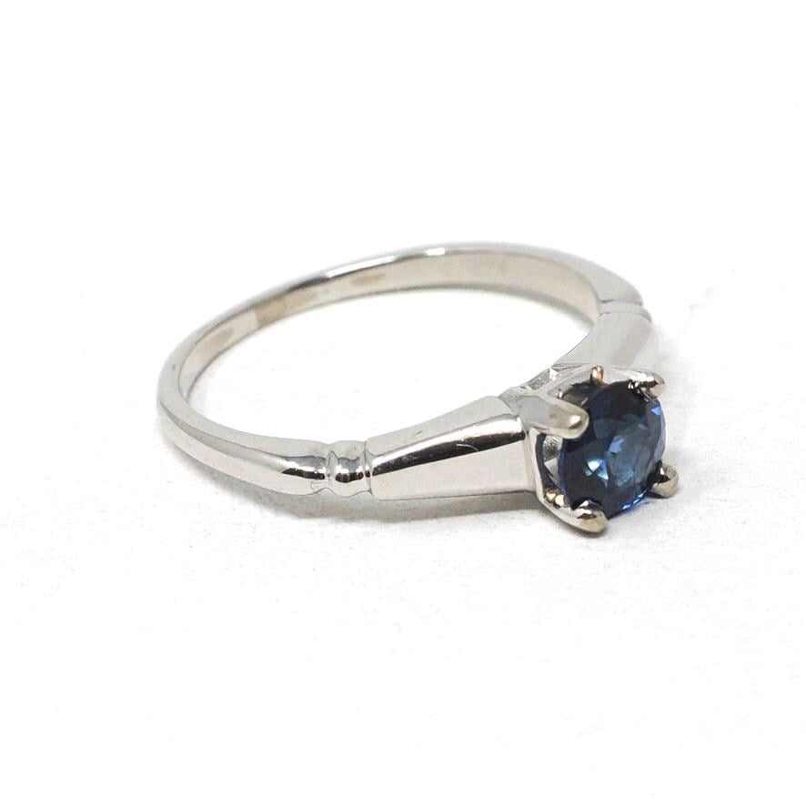 Estate Sapphire Ring - Modern Platinum Natural Blue .63 CT Gemstone Illusion Engagement Setting - Circa 2000s Era Solitaire Fine Jewelry