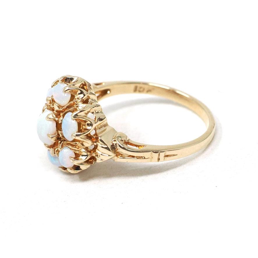 Vintage Opal Ring - Mid Century 10k Yellow Gold Natural Gemstone Flower Cluster Statement - Circa 1960s Era Size 5 3/4 Floral Fine Jewelry