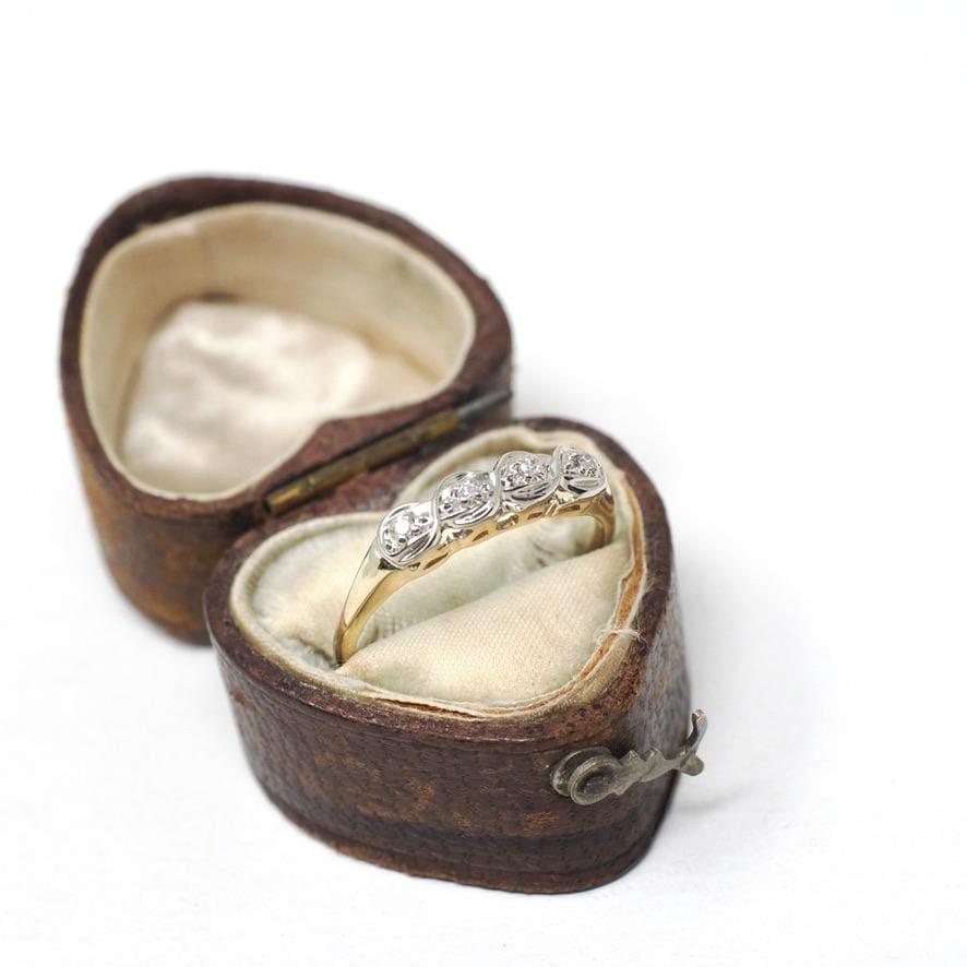 Vintage Diamond Band - Mid Century 14k Yellow & White Gold .03 CTW Wedding Ring - Circa 1950s Size 7 1/4 Fine Two Tone Fine Bridal Jewelry
