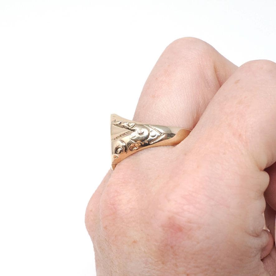 Antique Signet Ring - Edwardian Era 14k Yellow Gold Blank Shield Statement Men's Unisex Band - Vintage Circa 1900s Size 11 Fine Jewelry