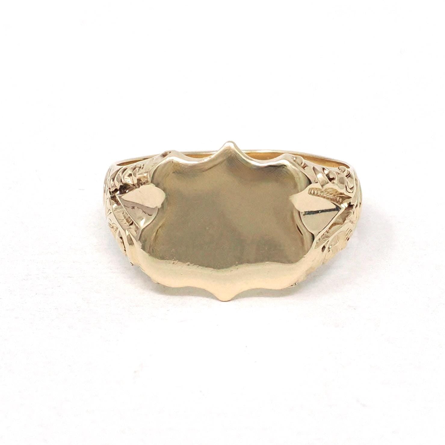 Antique Signet Ring - Edwardian Era 14k Yellow Gold Blank Shield Statement Men's Unisex Band - Vintage Circa 1900s Size 10 3/4 Fine Jewelry