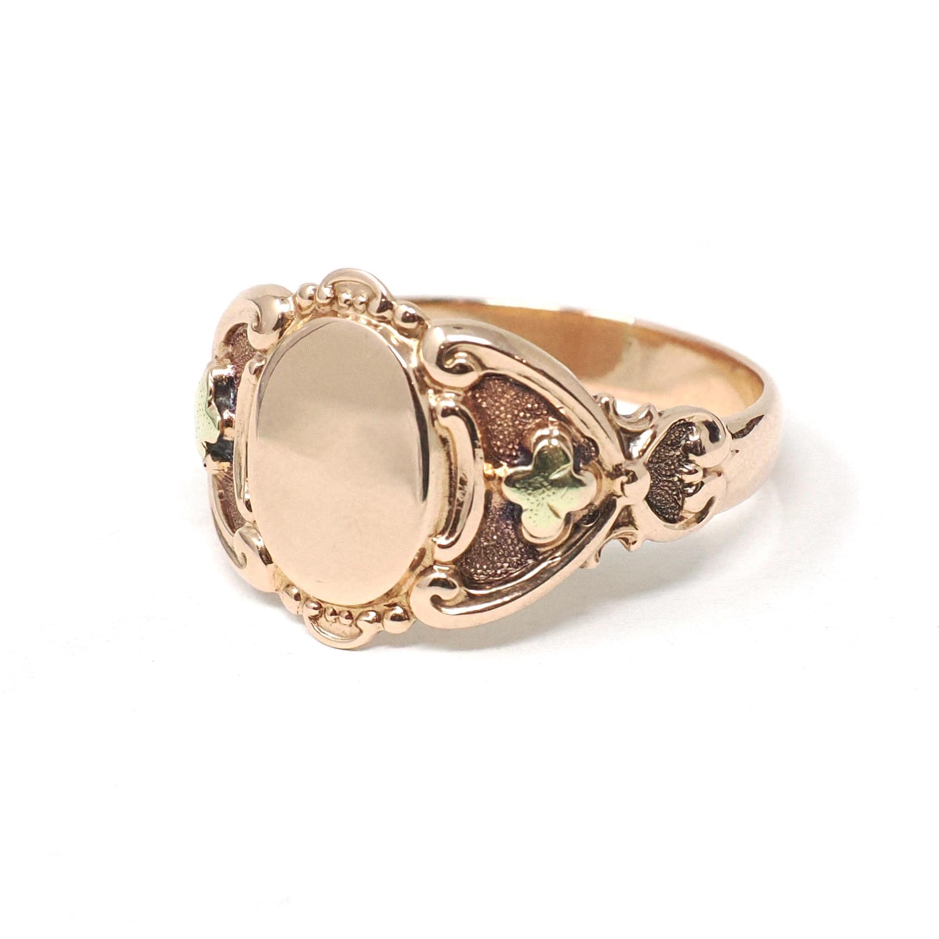 Antique Signet Ring - Art Deco 10k Rose & Yellow Gold Blank Oval Statement - Dated 1922 Inscribed EDG Size 12 Personalizable Fine OB Jewelry