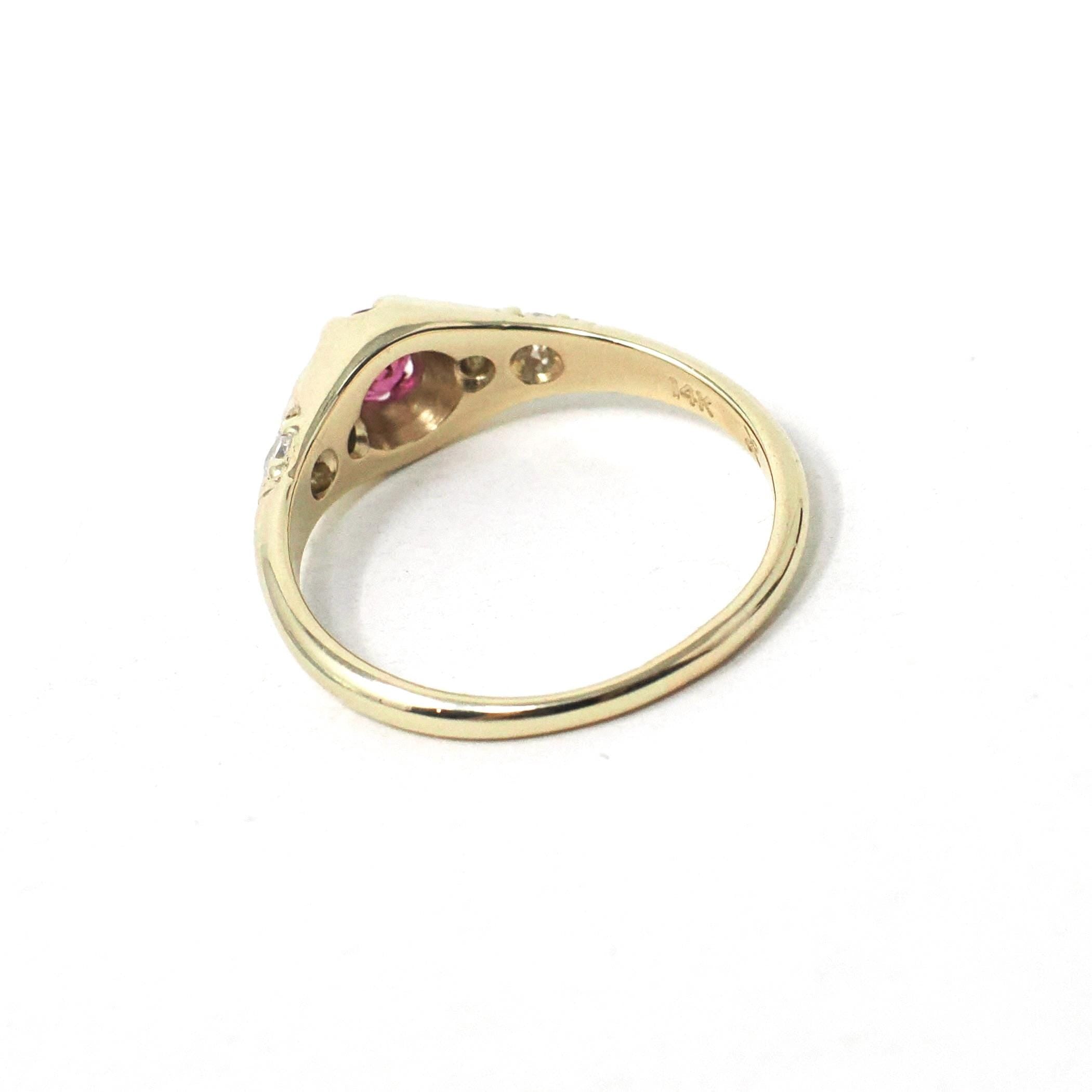 Vintage Ruby & Diamond Ring - Retro Era 14k Yellow Gold Natural Red Gemstone - Circa 1970s Size 6 Engagement Anniversary Fine Bridal Jewelry