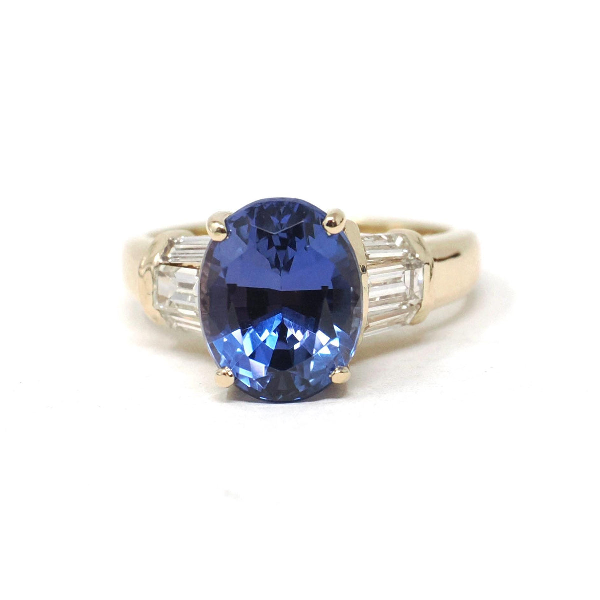 Tanzanite & Diamond Ring - Modern 14k Yellow Gold Natural Oval Purple Blue Gemstone - Estate Circa 2000's Size 4 1/4 Engagement Fine Jewelry