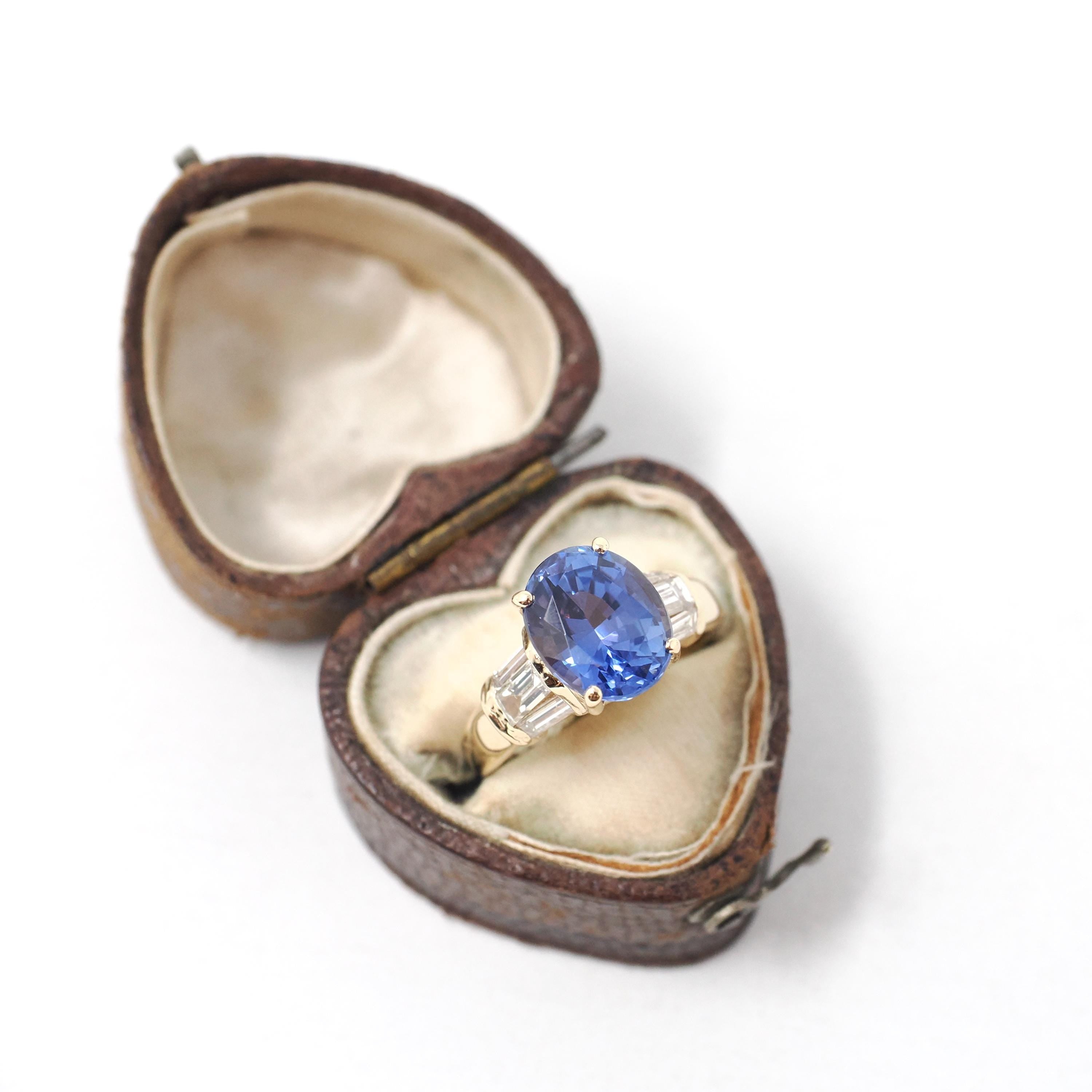 Tanzanite & Diamond Ring - Modern 14k Yellow Gold Natural Oval Purple Blue Gemstone - Estate Circa 2000's Size 4 1/4 Engagement Fine Jewelry