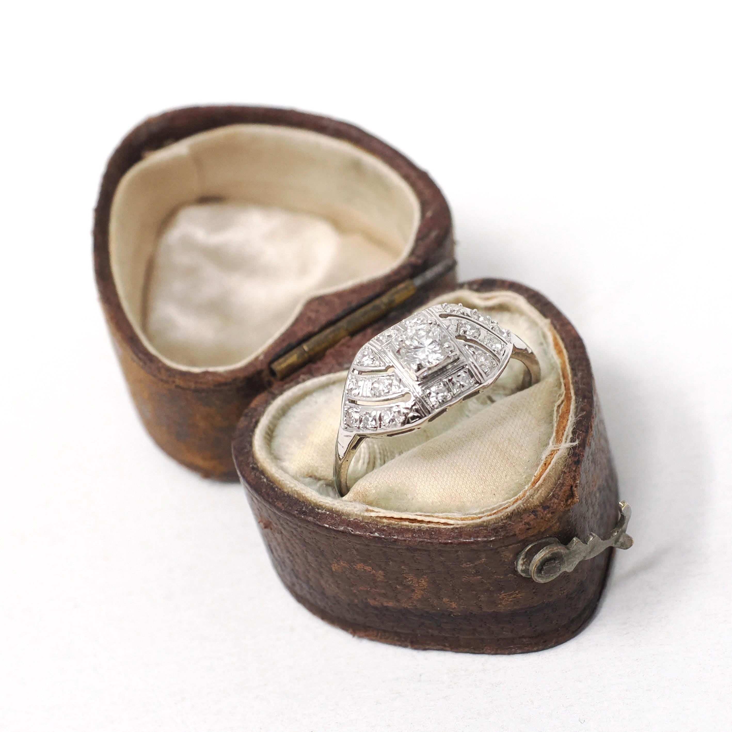 Mid Century Diamond Ring - Vintage 14k White Gold .48 CTW Princess Cluster Engagement - Circa 1950s Era Size 6 Fine Bridal Wedding Jewelry