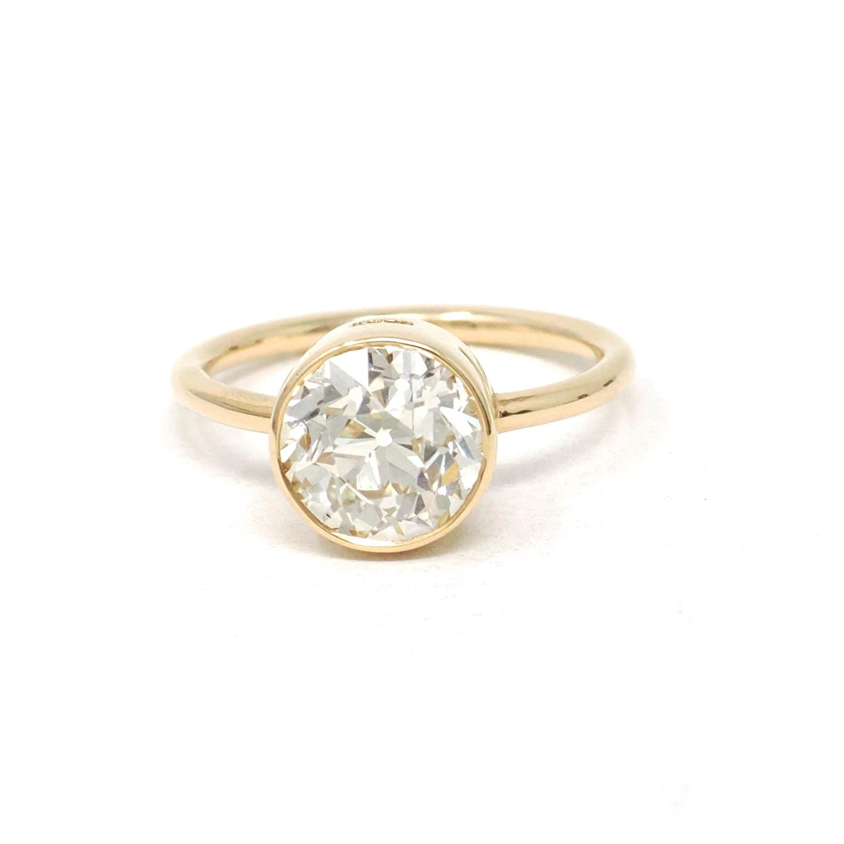 Antique 2.71 ct Old European Cut Diamond Engagement Ring - 18k Yellow Gold Bezel Set Vintage Solitaire - Modern Size 6 1/2 Fine Jewelry