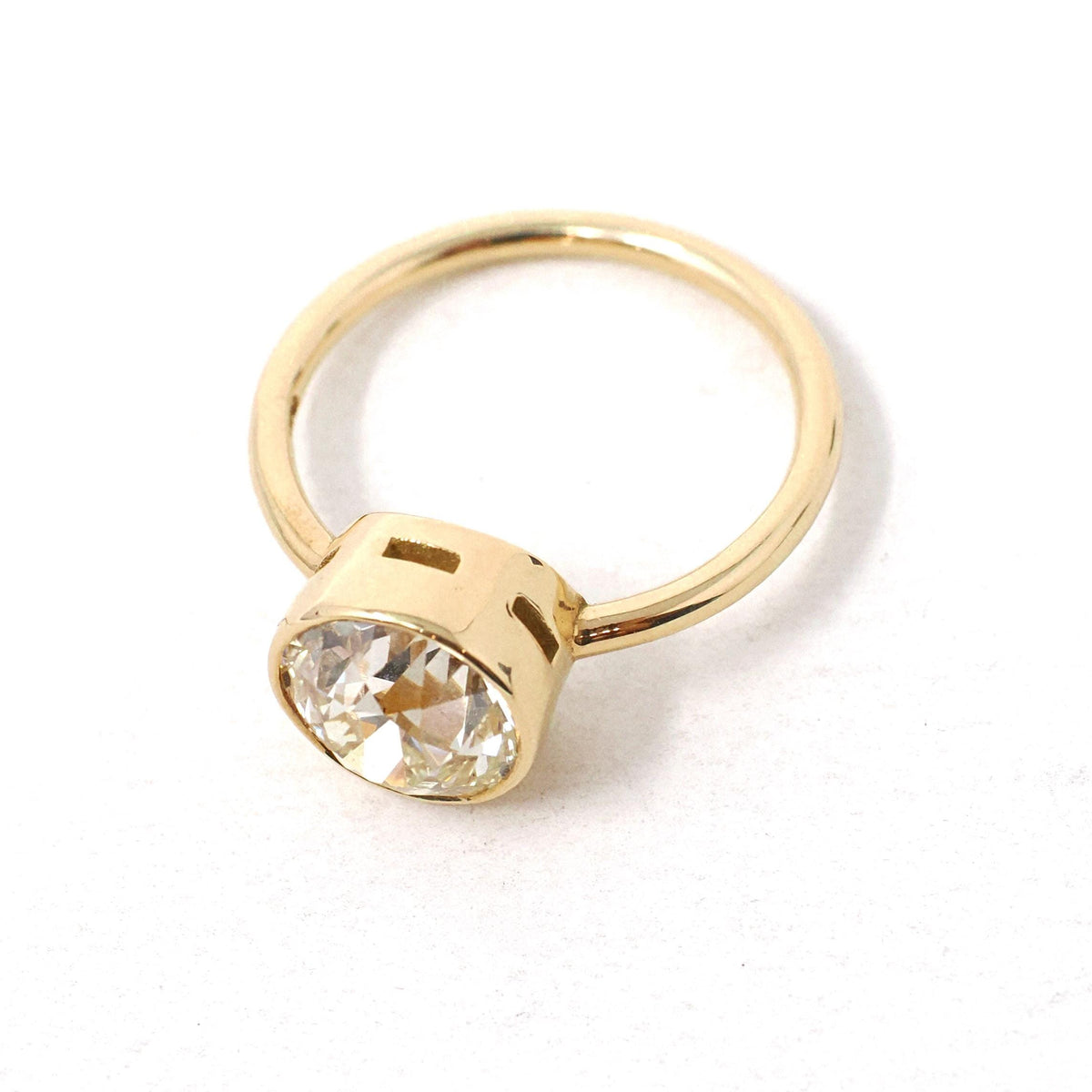 Antique 2.71 ct Old European Cut Diamond Engagement Ring - 18k Yellow Gold Bezel Set Vintage Solitaire - Modern Size 6 1/2 Fine Jewelry