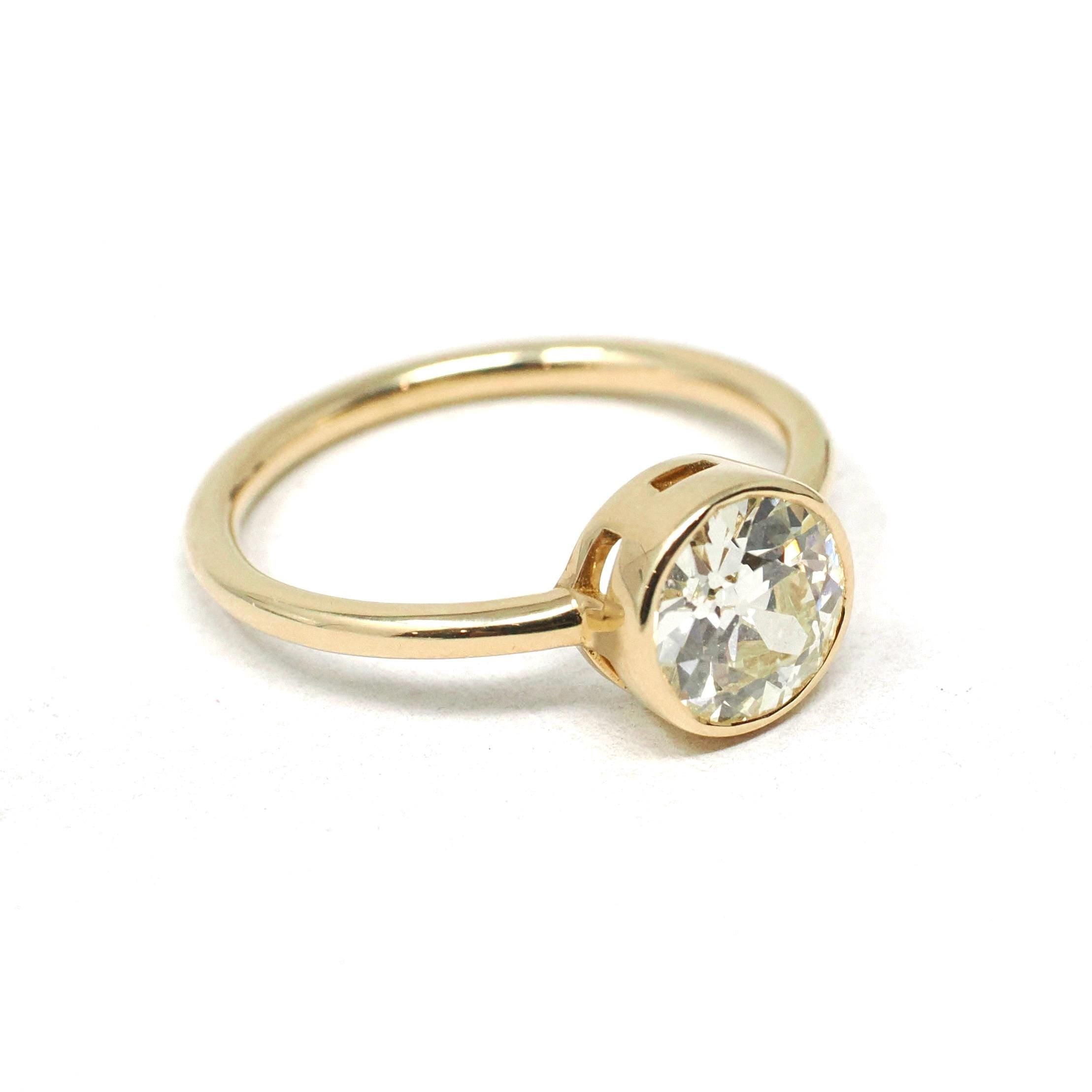 Antique 1.18 ct Old European Cut Diamond Engagement Ring - 18k Yellow Gold Bezel Set Vintage Solitaire - Modern Size 6 Fine Bridal Jewelry