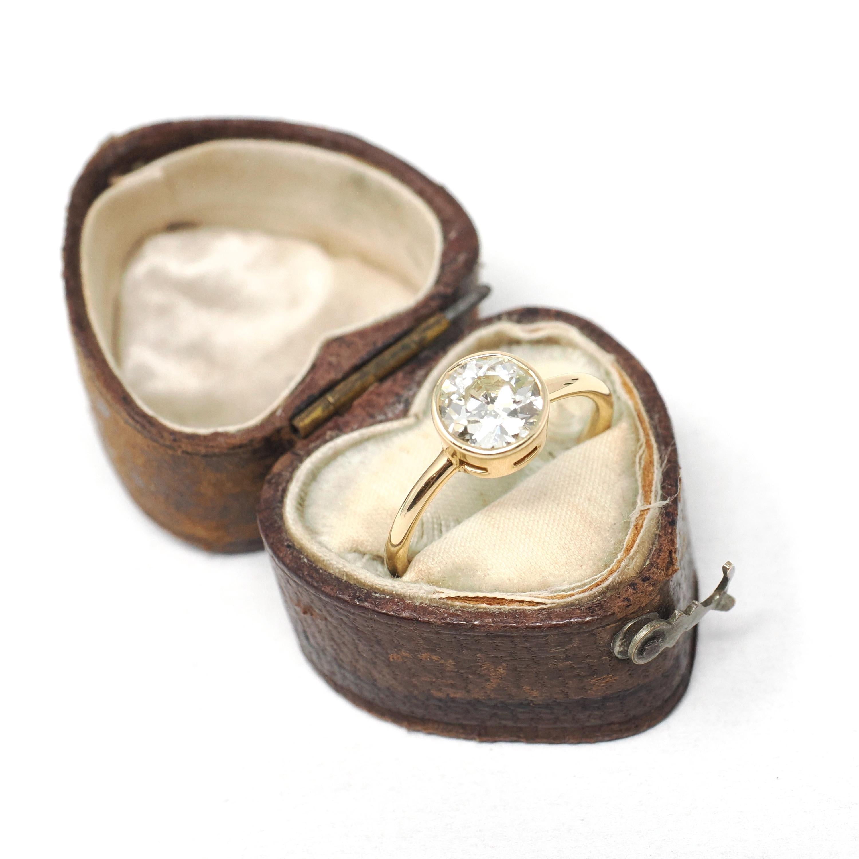 Antique 1.18 ct Old European Cut Diamond Engagement Ring - 18k Yellow Gold Bezel Set Vintage Solitaire - Modern Size 6 Fine Bridal Jewelry