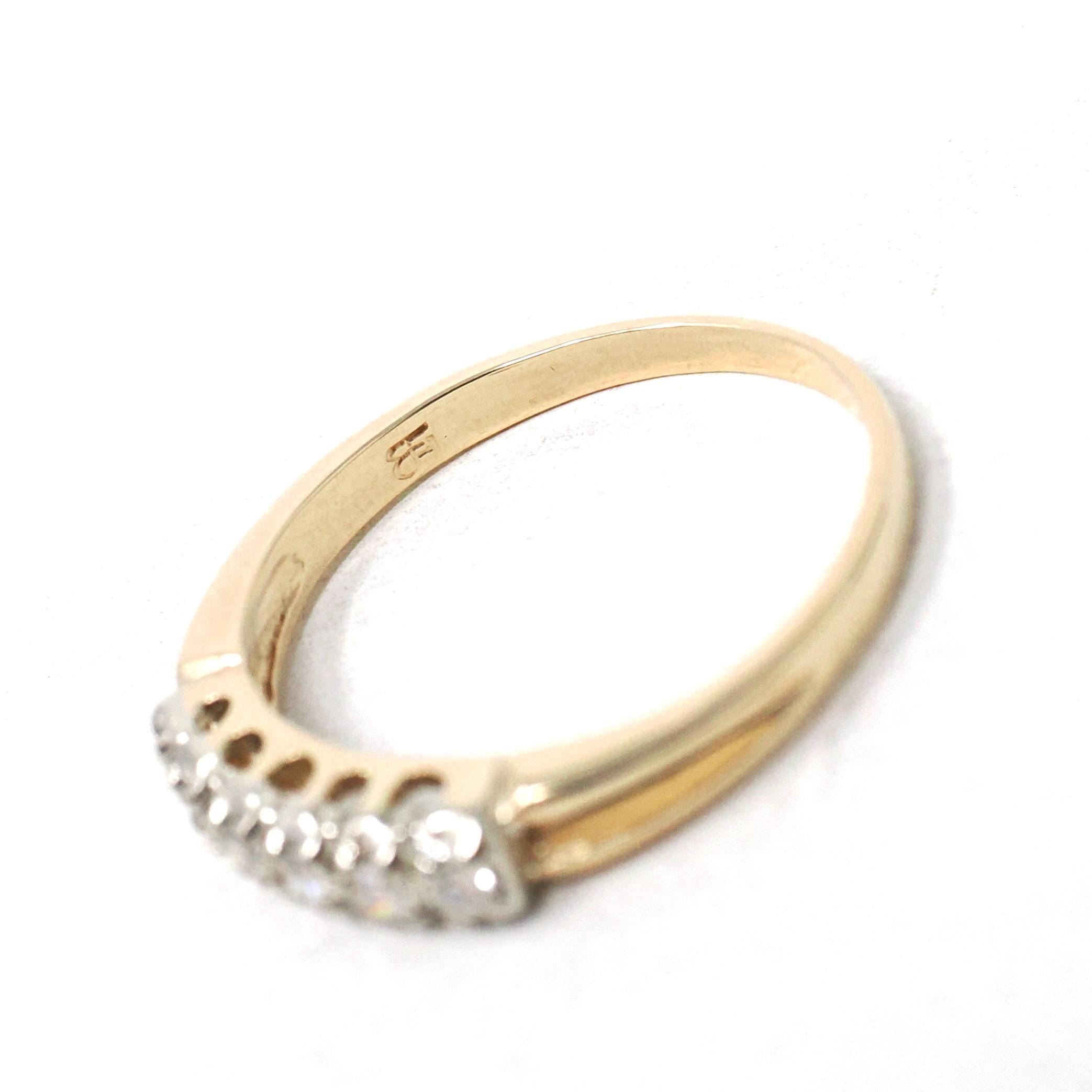 Vintage Wedding Ring - Mid Century 14k Yellow & White Gold Natural 0.10 CTW Diamond Band - Circa 1950s Size 6 Two Tone Fine Bridal Jewelry