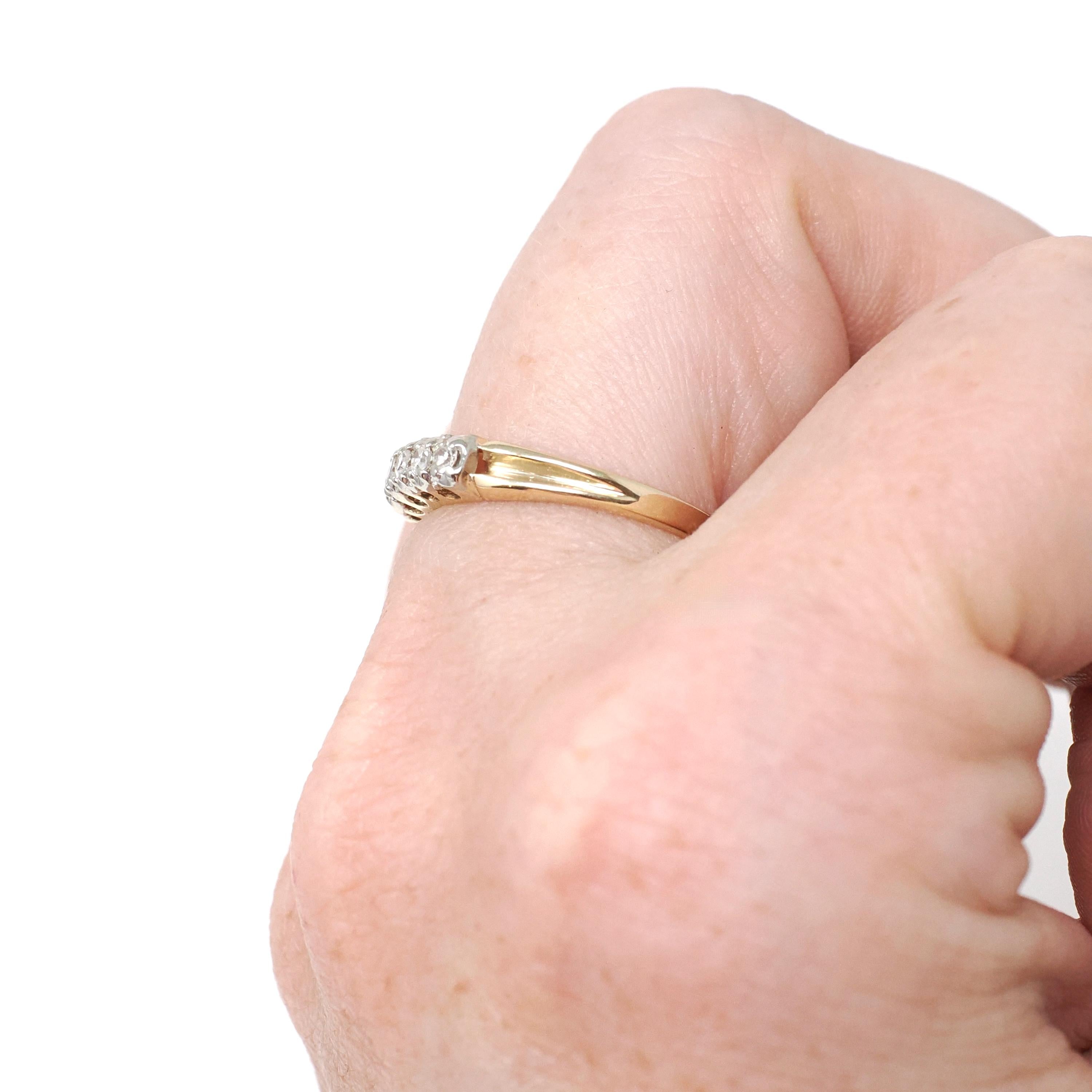 Vintage Wedding Ring - Mid Century 14k Yellow & White Gold Natural 0.10 CTW Diamond Band - Circa 1950s Size 6 Two Tone Fine Bridal Jewelry