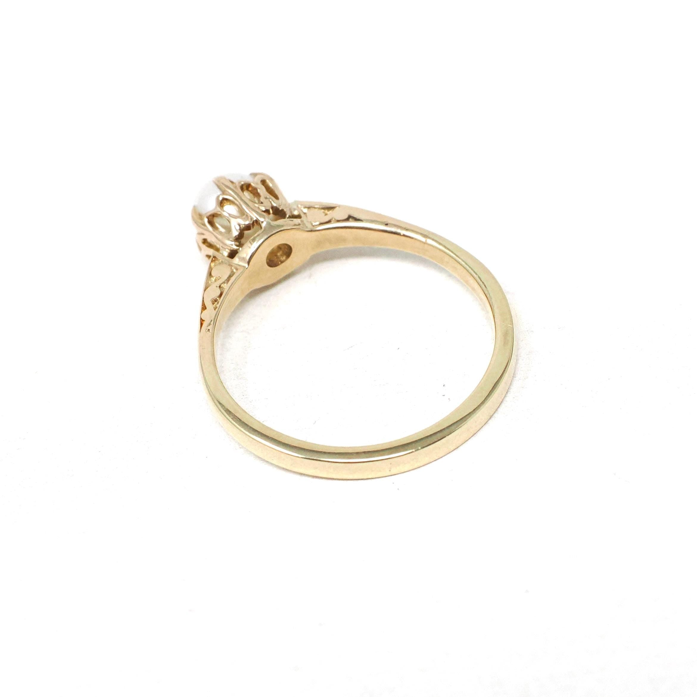 Antique Cultured Pearl Ring - Edwardian Era 10k Yellow Gold Solitaire Basket Prong Setting - Vintage Circa 1910s Era Size 6 3/4 Fine Jewelry