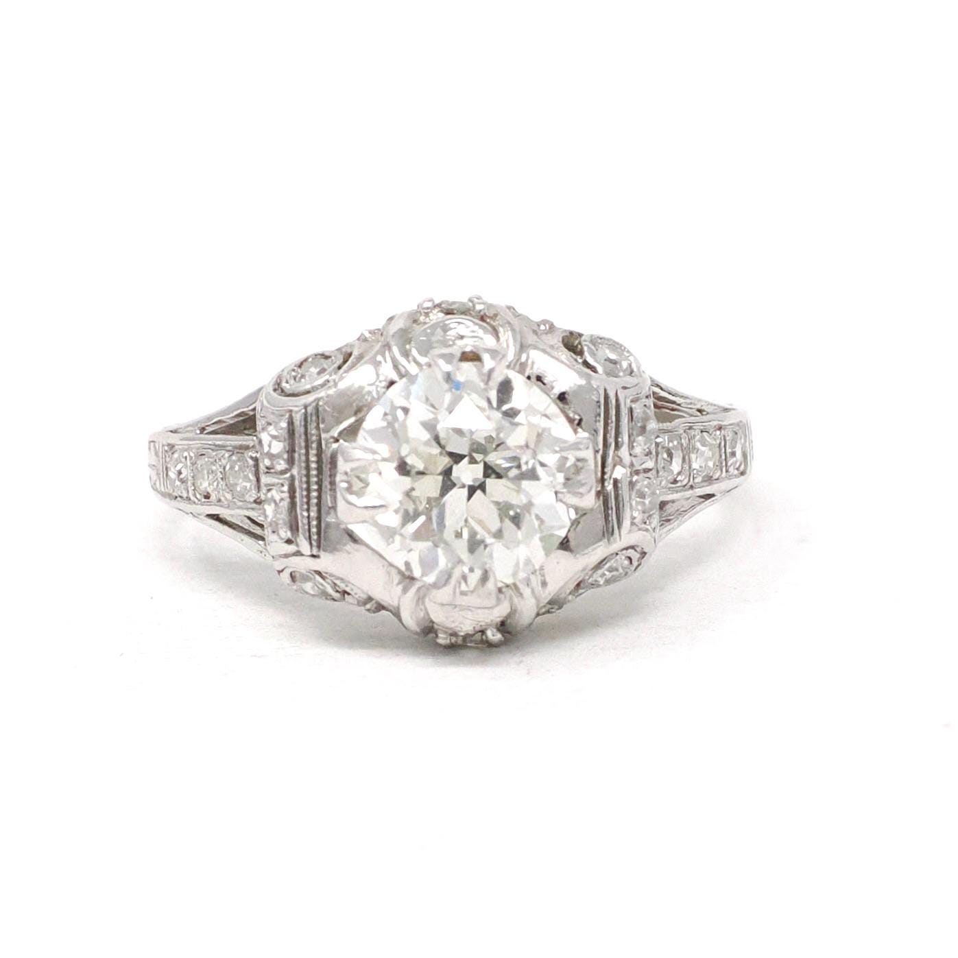 Vintage Engagement Ring - Art Deco Platinum 1.53 CTW Old European Cut Diamond Bridal - Circa 1930s Size 6 Wedding Fine GIA Report Jewelry