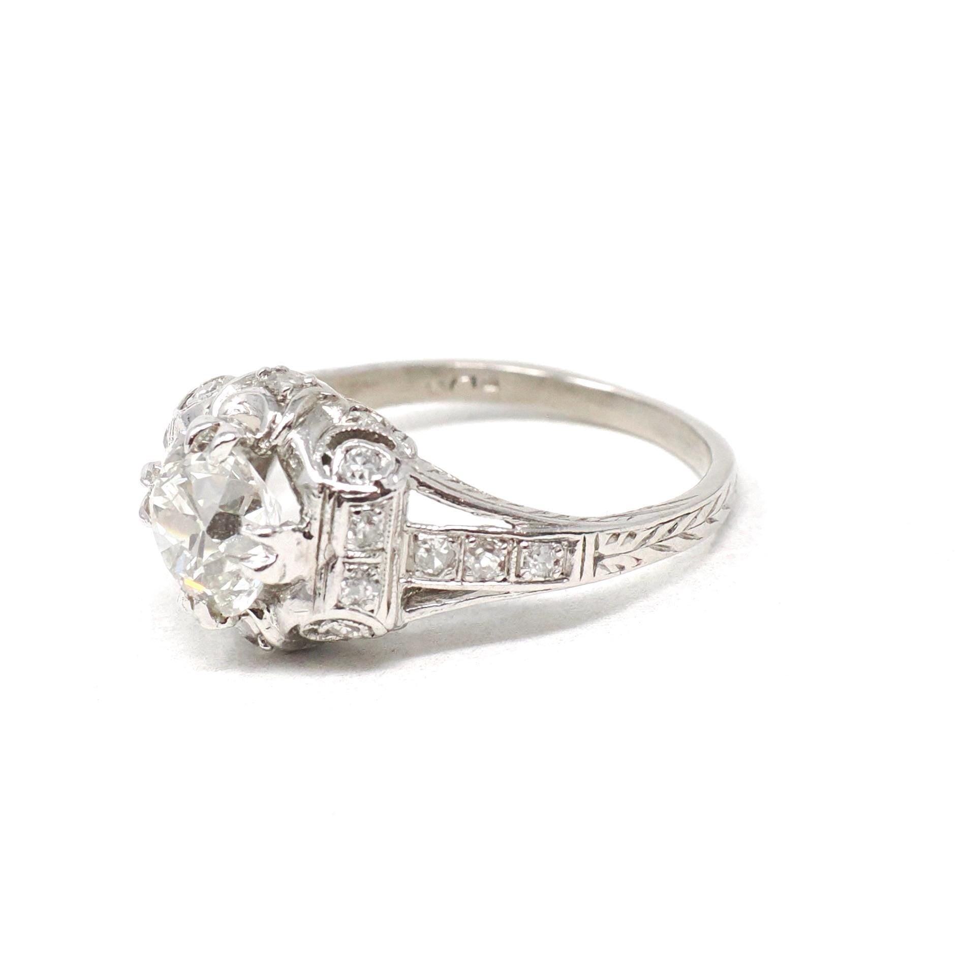 Vintage Engagement Ring - Art Deco Platinum 1.53 CTW Old European Cut Diamond Bridal - Circa 1930s Size 6 Wedding Fine GIA Report Jewelry