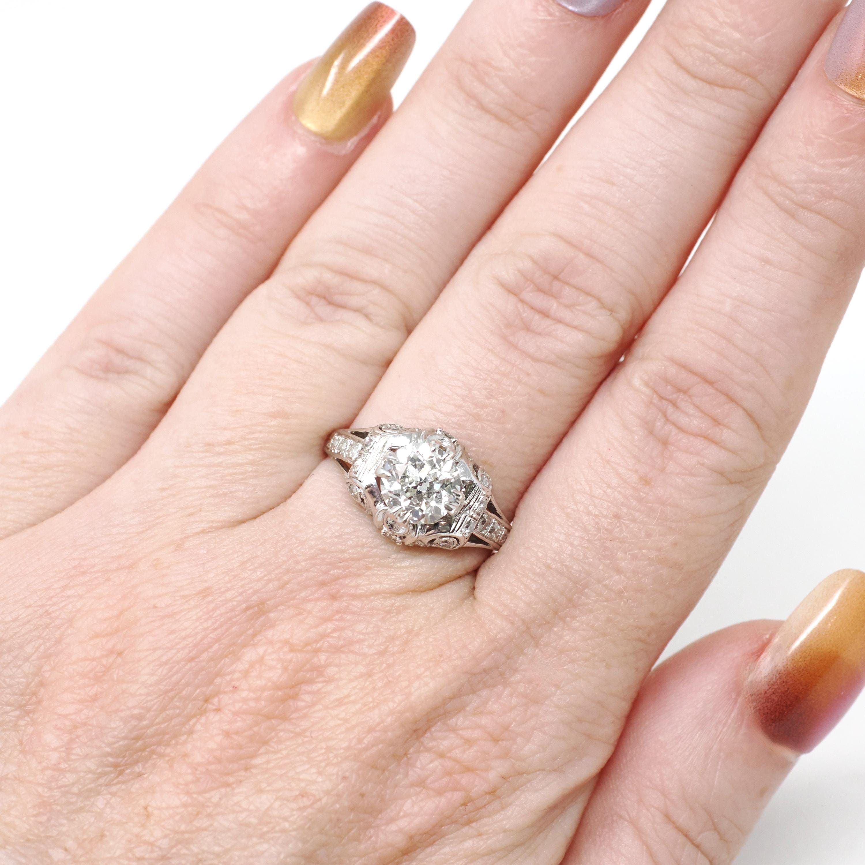 Vintage Engagement Ring - Art Deco Platinum 1.53 CTW Old European Cut Diamond Bridal - Circa 1930s Size 6 Wedding Fine GIA Report Jewelry