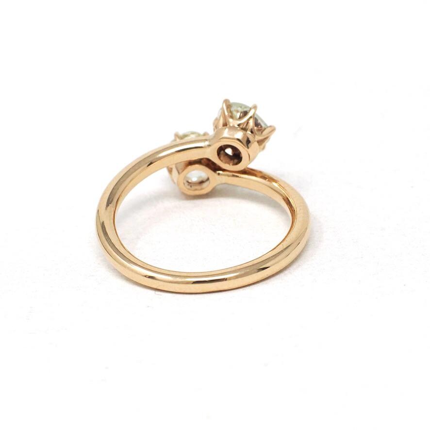 Diamond Toi Et Moi Ring - Edwardian Era 14k Rosy Yellow Gold .81 CTW Old Mine Cut Bypass Band - Size 6 3/4 Fine Bridal Engagement Jewelry