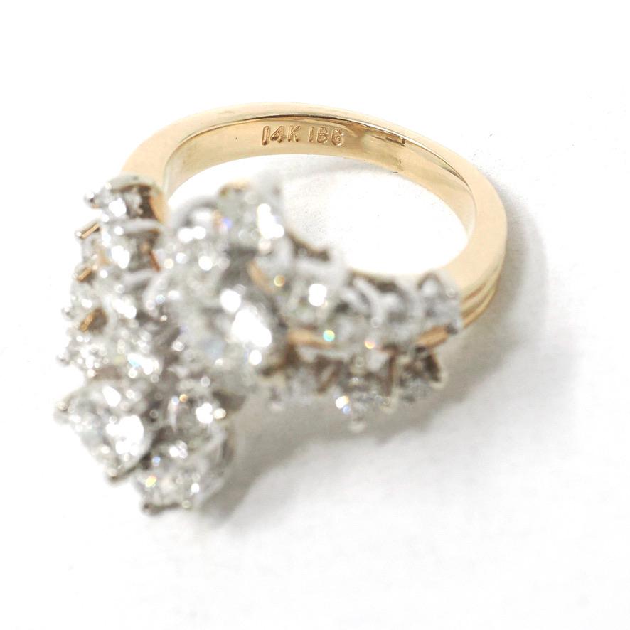 Diamond Bypass Ring - Modern Estate 14k Yellow White Gold 2.29 CTW Flower Star Spray Cocktail Statement - Circa 1990s Size 5.5 Fine Jewelry