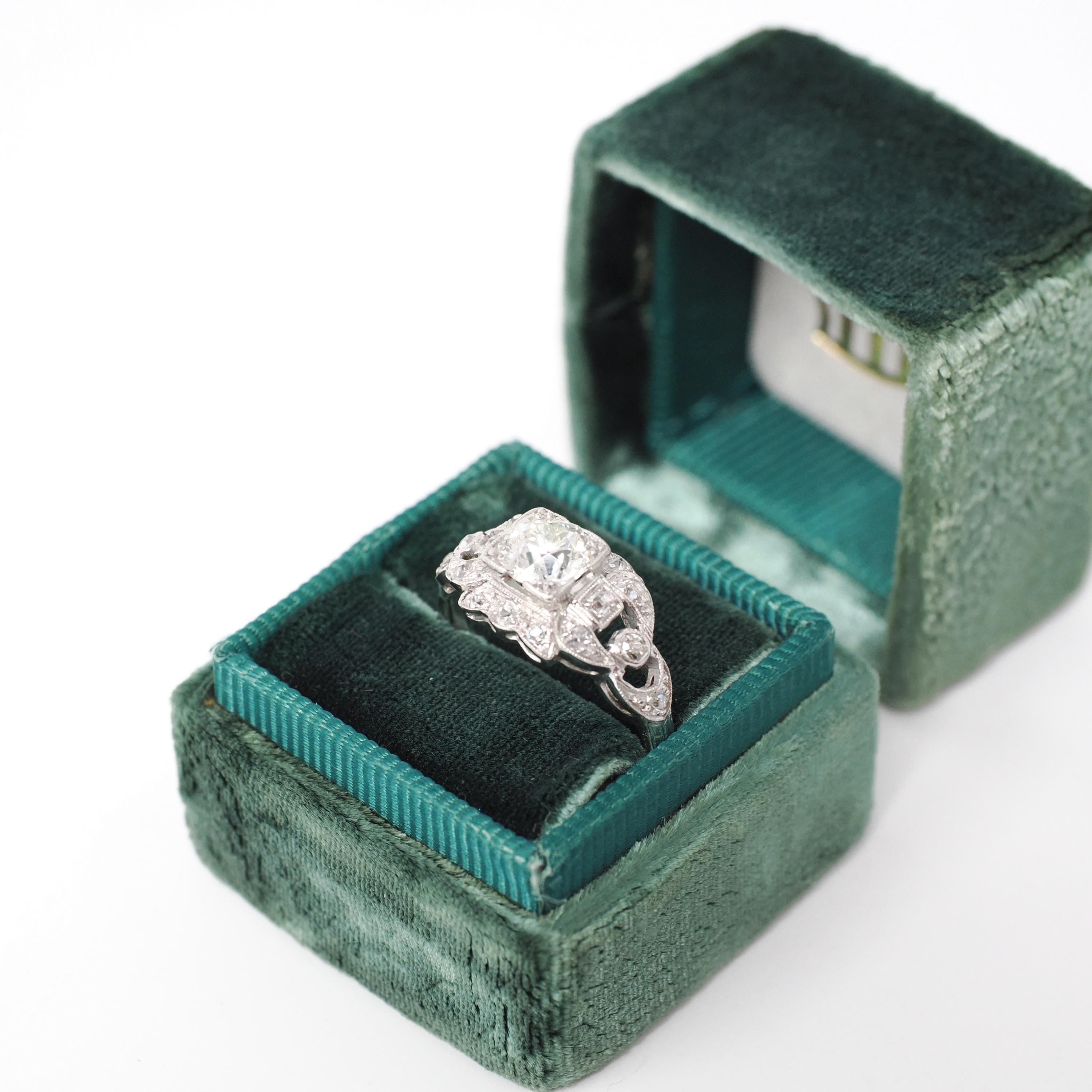 Art Deco Engagement Ring - Vintage Platinum 1.10 CTW Natural Diamonds - Circa 1930s Handmade Geometric Size 5 1/4 Fine Bridal Report Jewelry