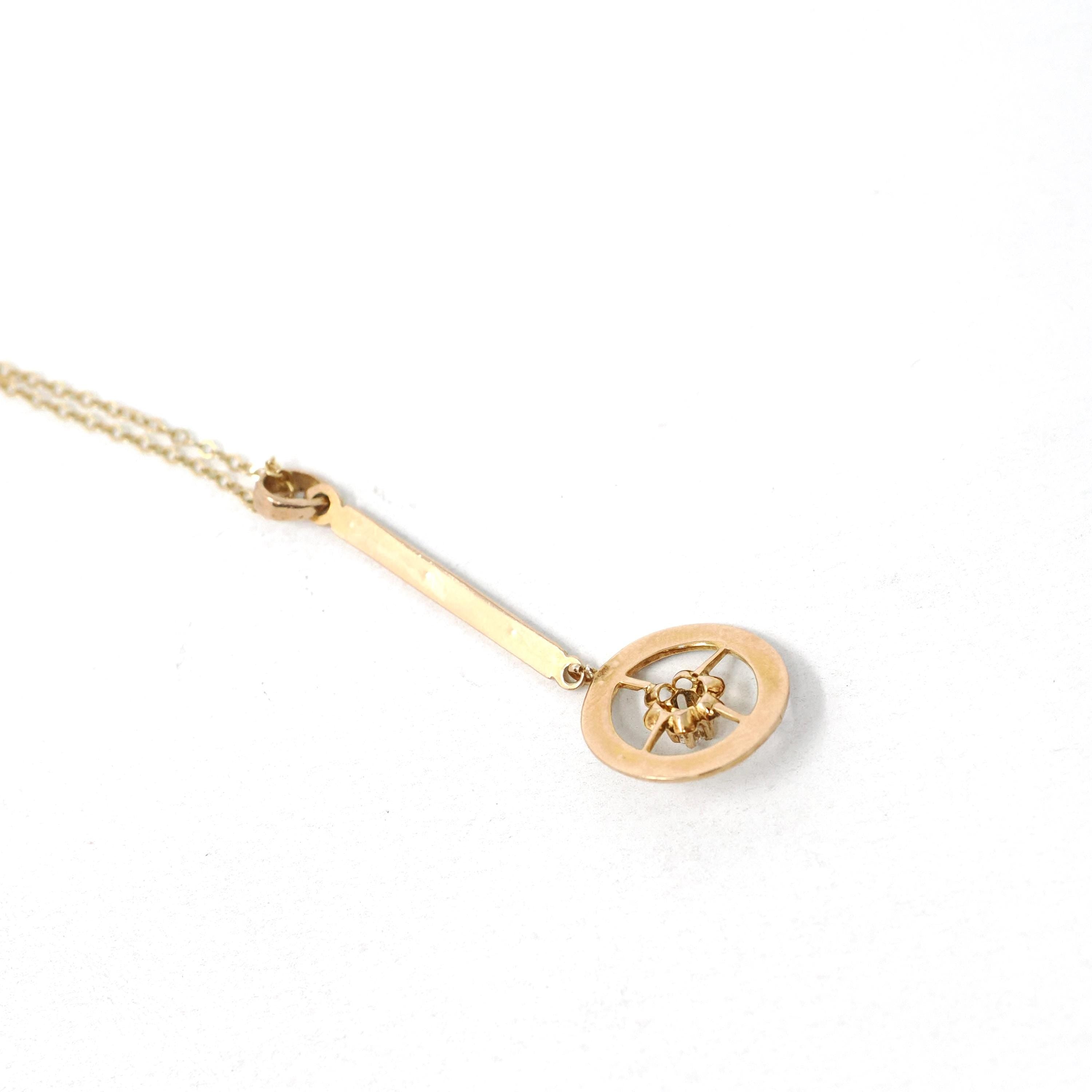 Antique Victorian Lavalier - 10k Yellow Gold Seed Pearl Diamond & Black Enamel Pendant - Circa 1890s Era Necklace Fine Statement Jewelry