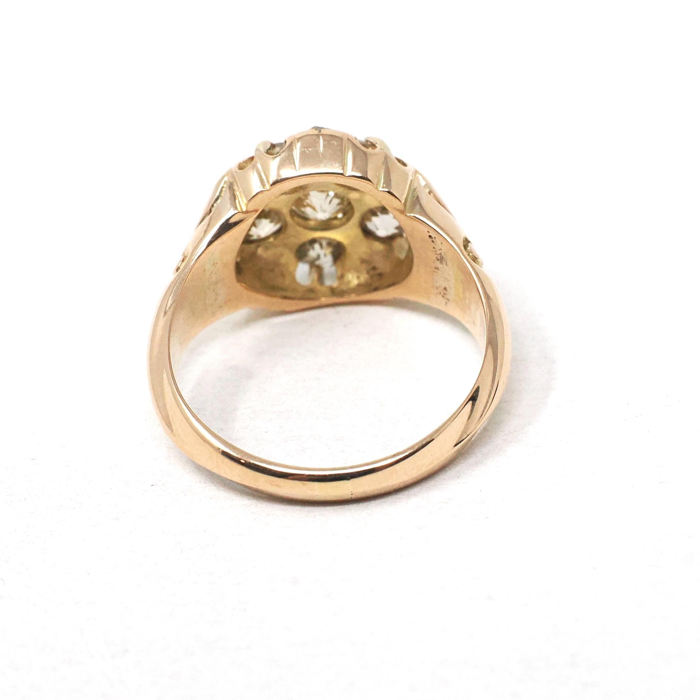 HOLDntique Cluster Ring - Victorian Era 14k Rose Gold Natural Rose Old Mine Cut Diamond 1.65 CTW Halo - 19th Century Size 7 1/2 Fine Jewelry