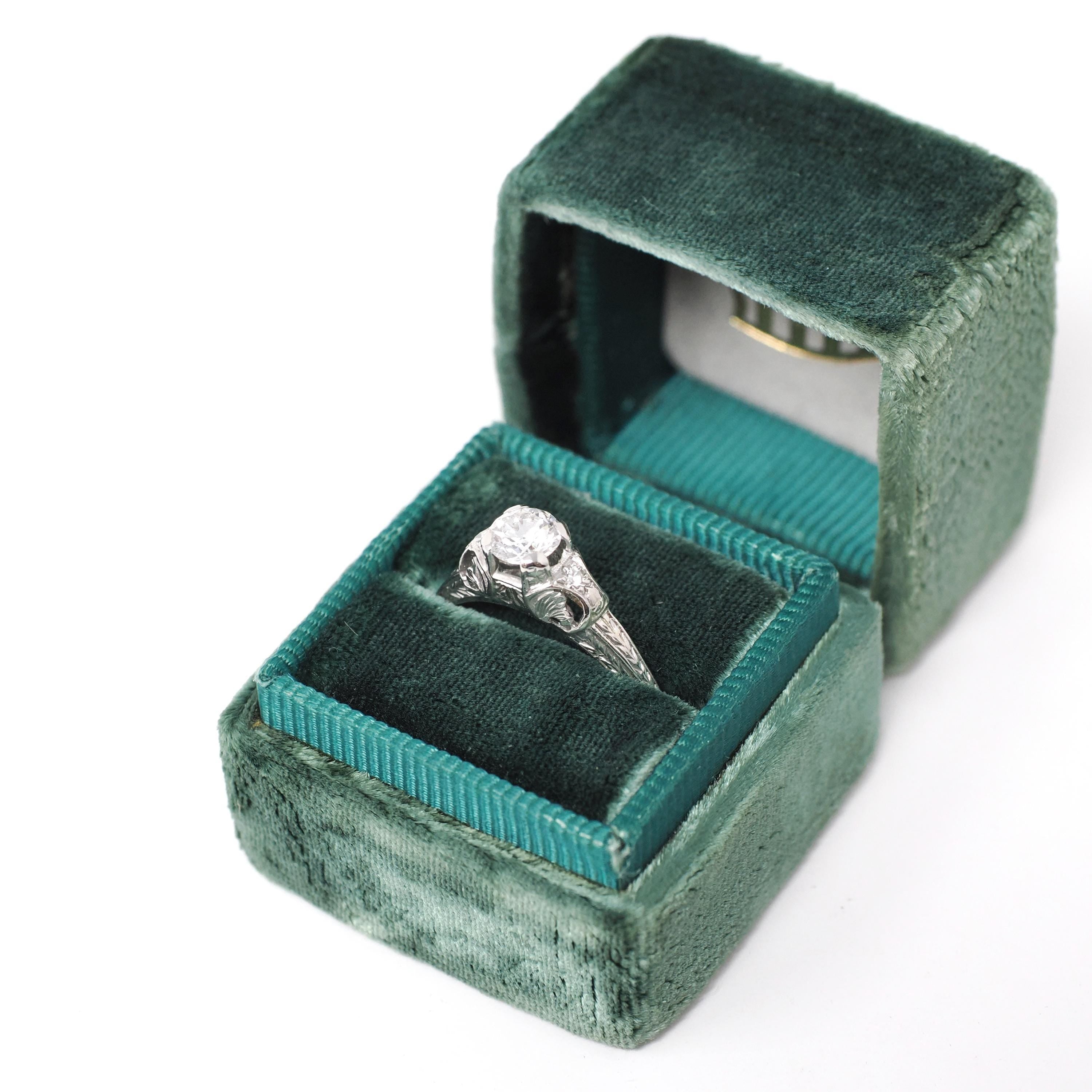 Vintage Engagement Ring - Art Deco Platinum Natural Diamond Wedding - Circa 1930s Era Size 6 1/2 Bridal Wheat Design Fine Statement Jewelry