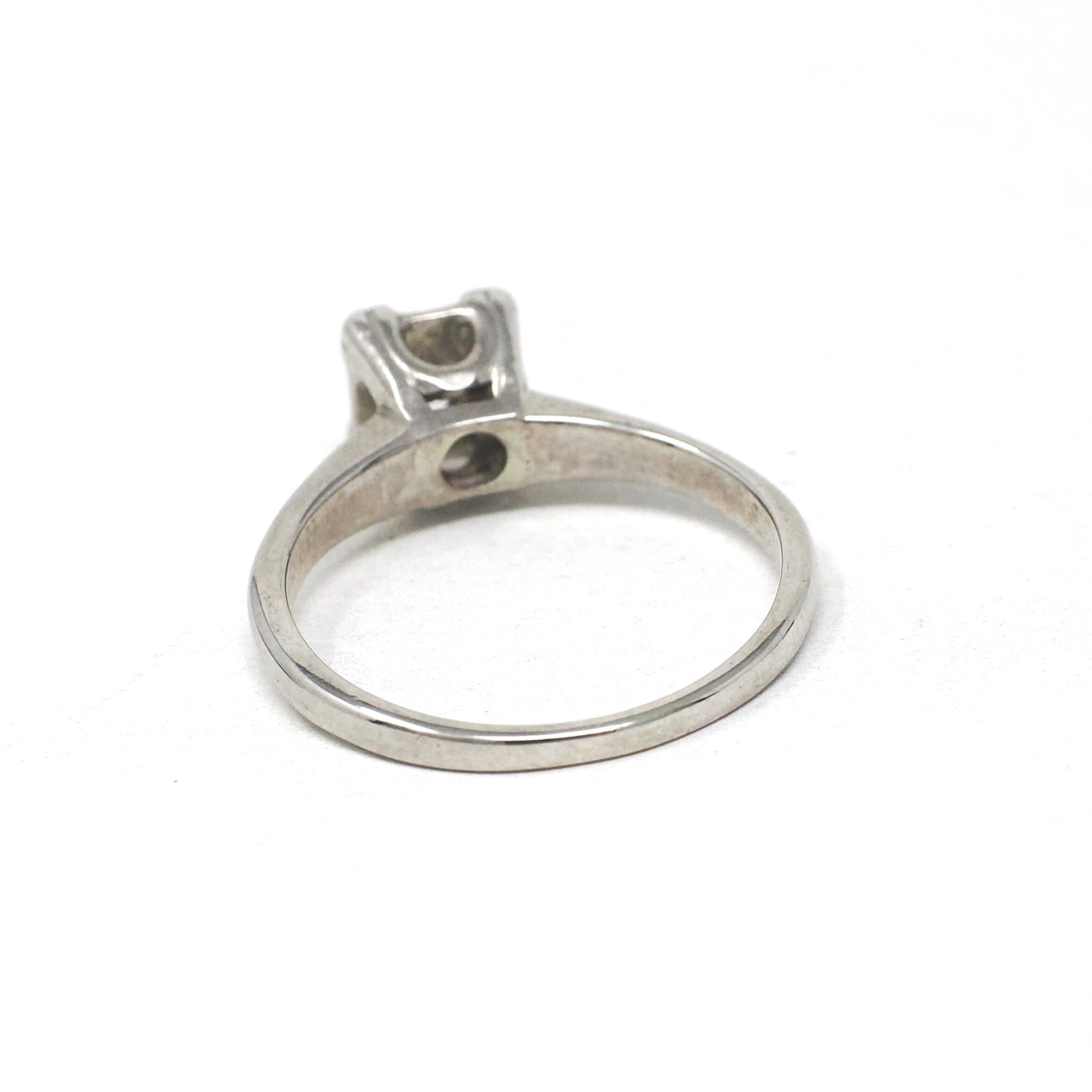 Mid Century Diamond Ring - Vintage 14k White Gold Natural Gemstone Engagement - Circa 1950s Era Size 5 Illusion Solitaire Fine 50s Jewelry