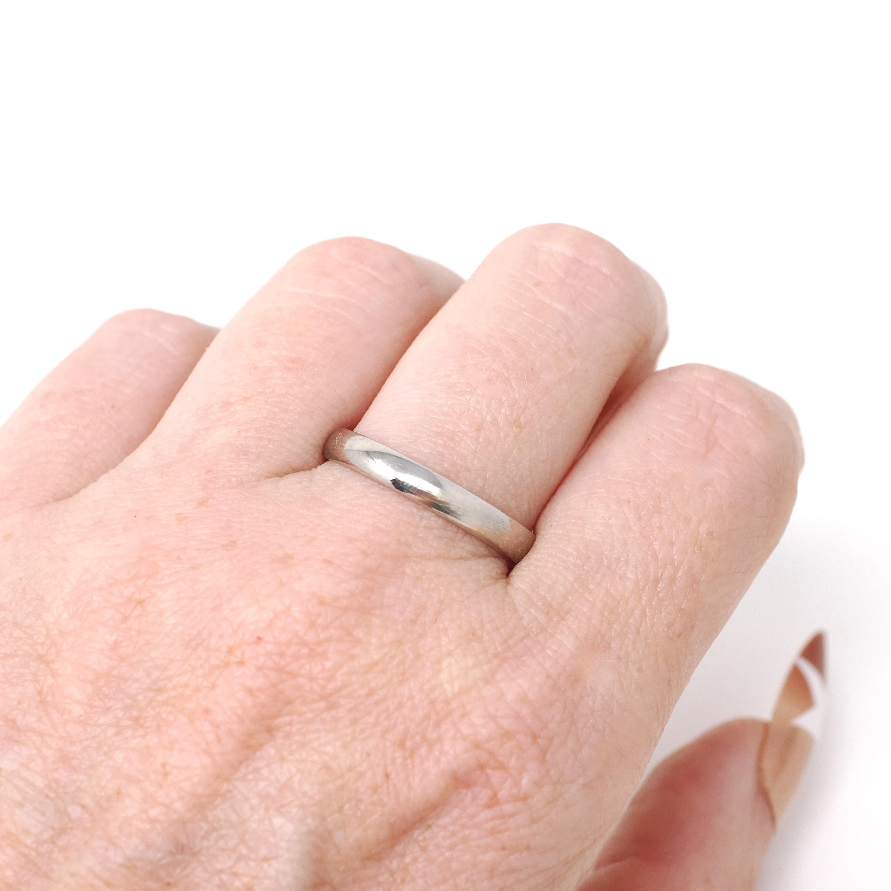 Mid Century Wedding Band - Vintage 14k White Gold Unadorned Ring - Circa 1950s Size 8 3/4 Stacking Statement Tessler & Weiss Fine Jewelry