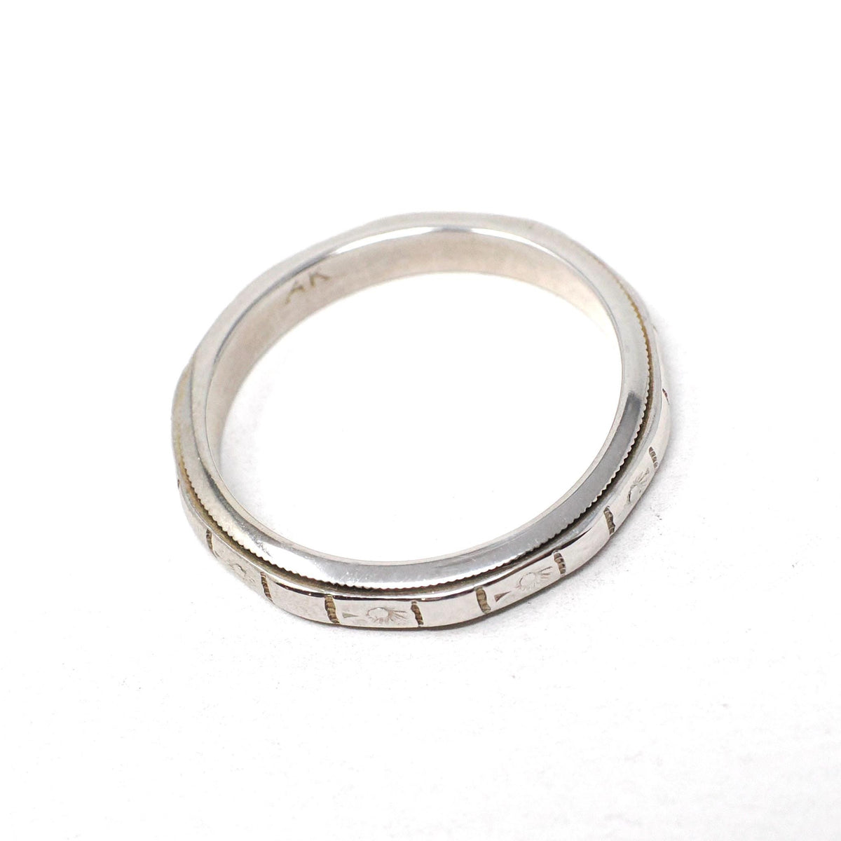 Art Deco Band - Vintage 14k White Gold Orange Blossom Engraved Design Ring - Circa 1930s Size 4 3/4 Wedding Bridal Fine Statement Jewelry