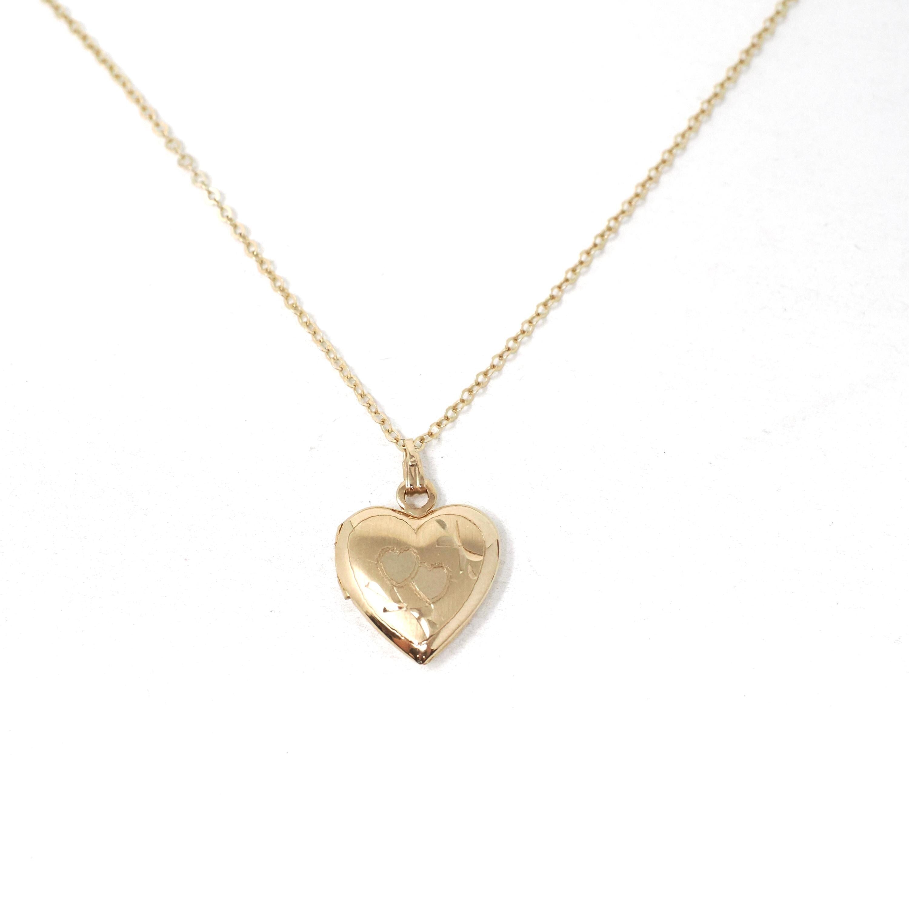 Vintage Heart Locket - Modern 14k Yellow Gold Dainty Petite Pendant Necklace Charm - Estate 1990s Era Love Photograph Keepsake Fine Jewelry