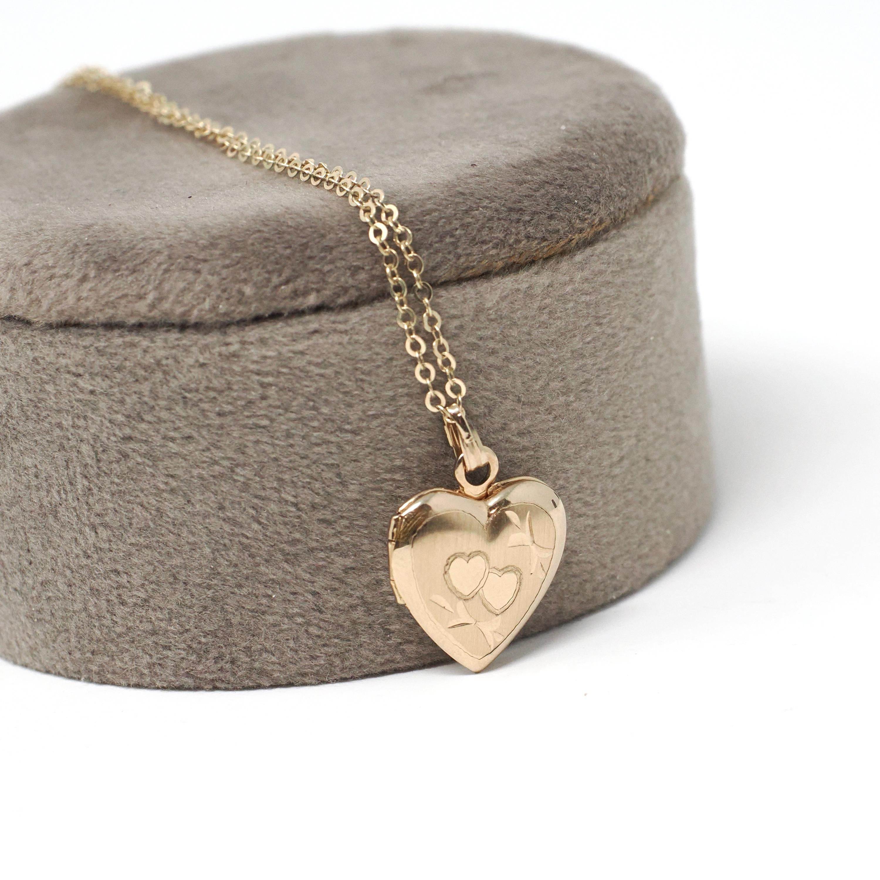 Vintage Heart Locket - Modern 14k Yellow Gold Dainty Petite Pendant Necklace Charm - Estate 1990s Era Love Photograph Keepsake Fine Jewelry